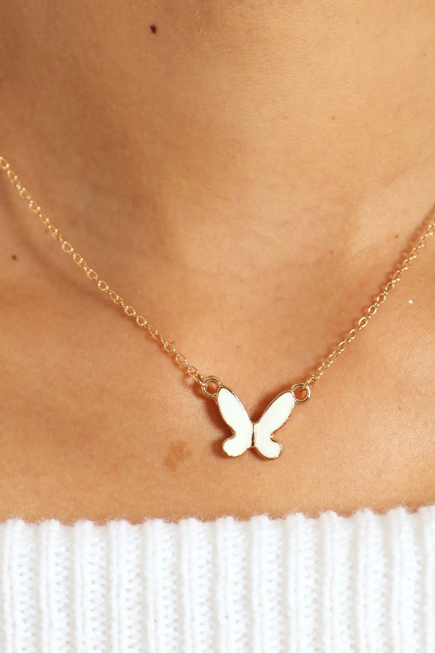 Enamel Butterfly Necklace & Earring Set - Gold - Image 3