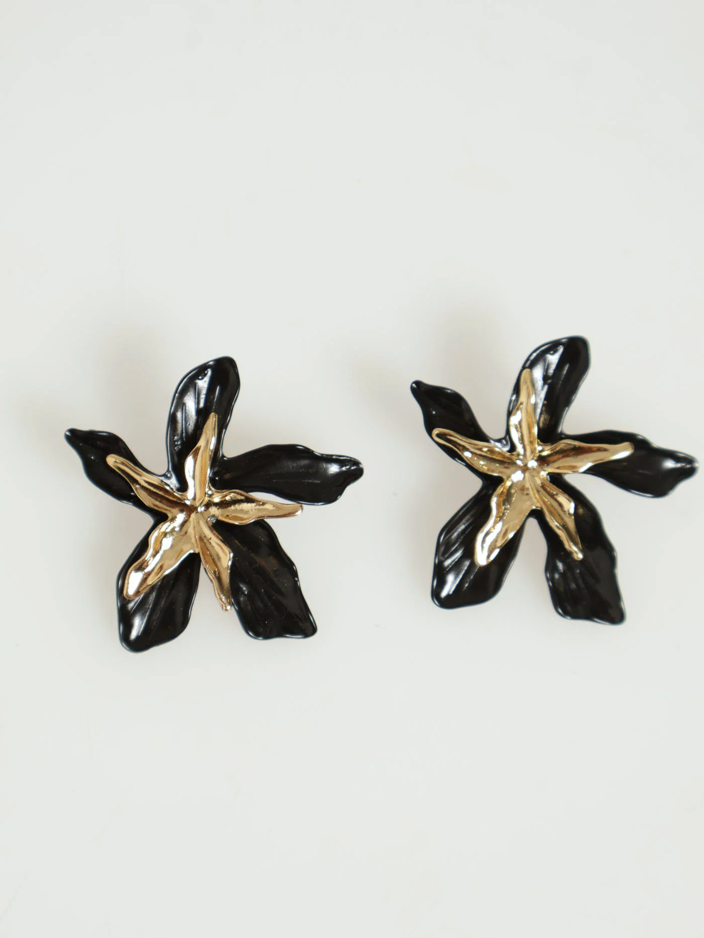 Enamel Flower Statement Earrings - Black