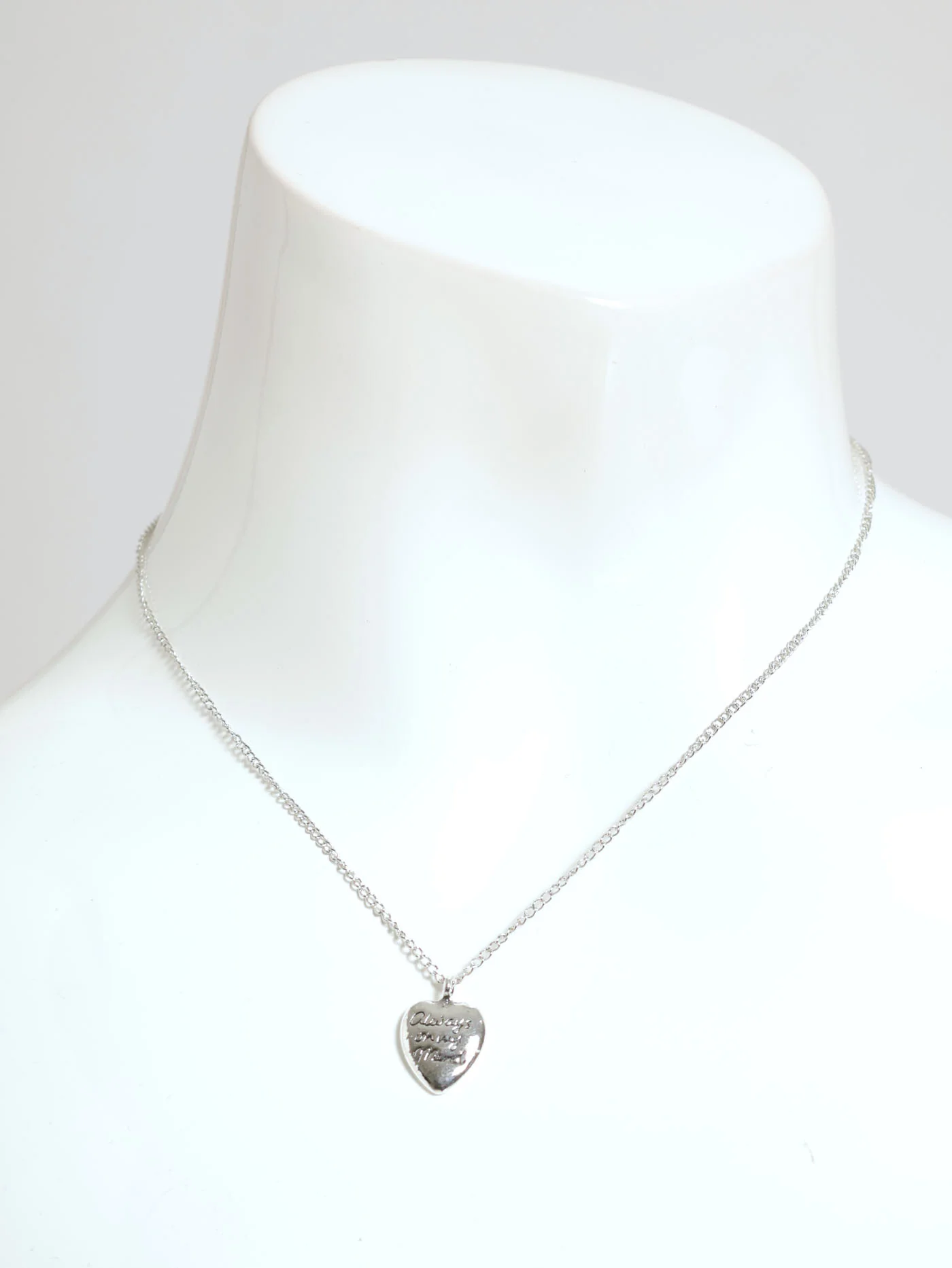 Engraved Heart Pendant Necklace - Silver
