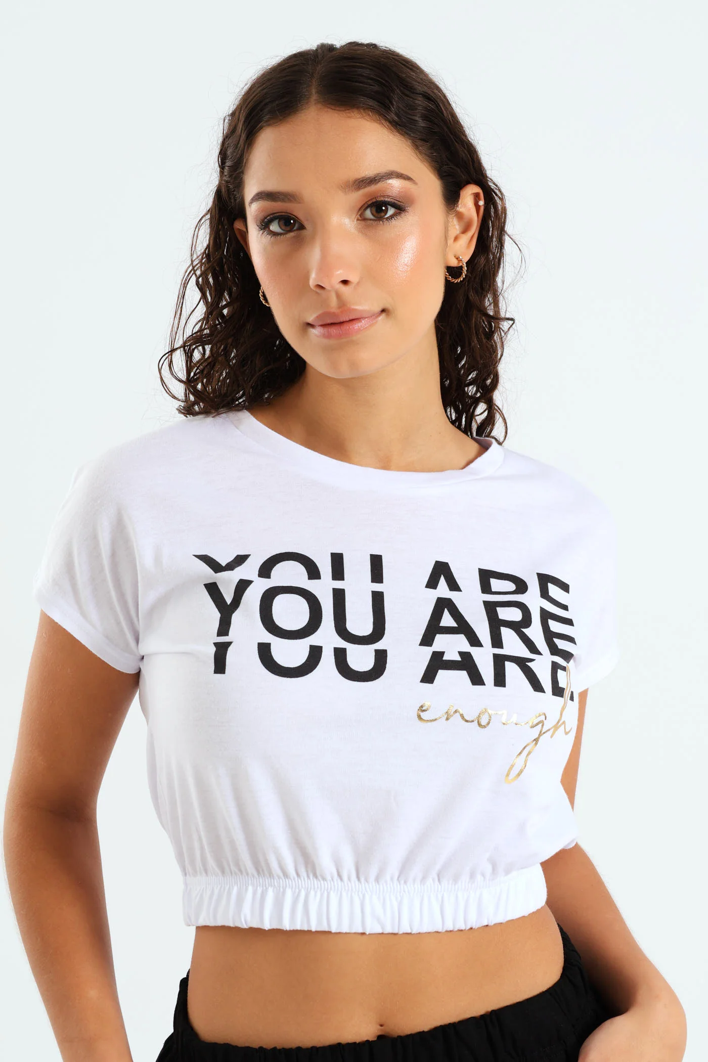 Enough Elastic Waist Screen Tee - White