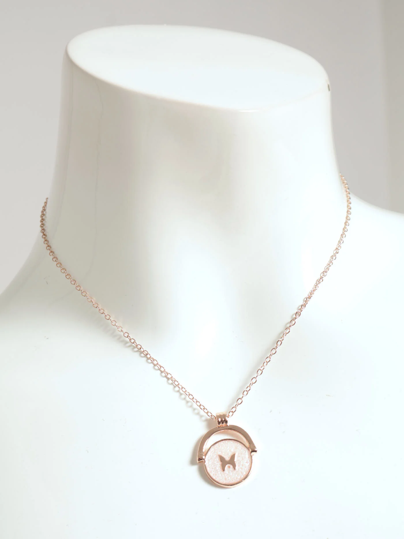 Epoxy Disk Butterfly Necklace & Earrings - Rose Gold