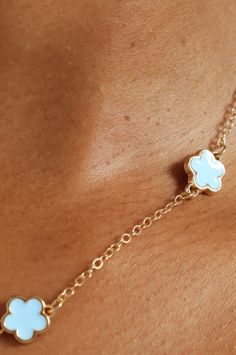 Epoxy Flower Necklace & Matching Earrings - Blue - Image 3