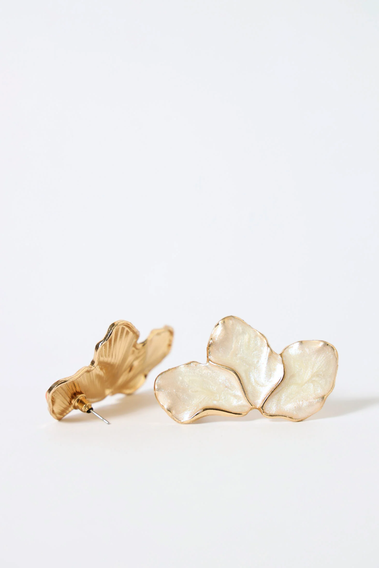 Epoxy Half Flower Statement Earrings - Cream - Image 2