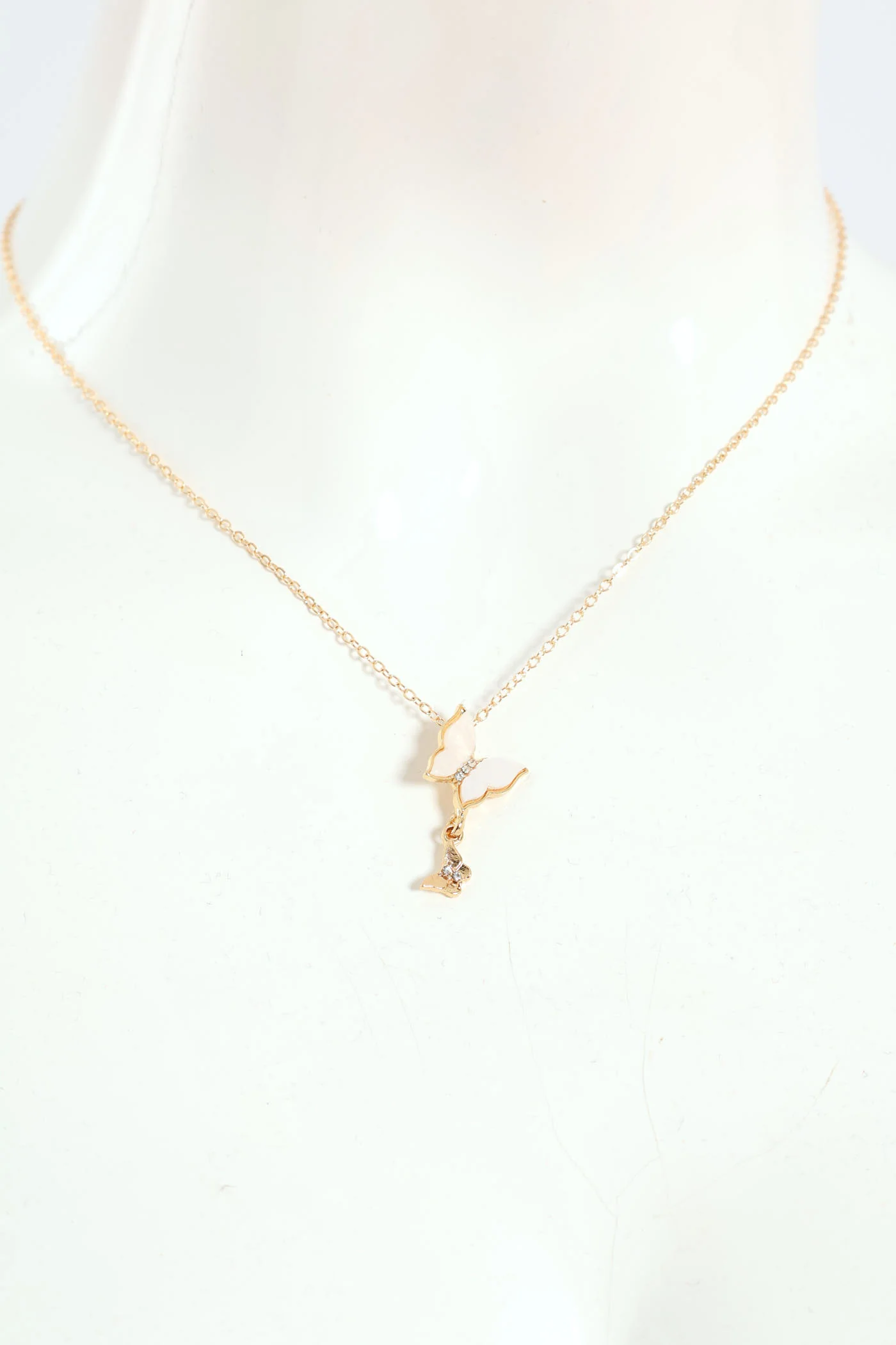 Epoxy Hanging Diamante Pendant Necklace - Gold