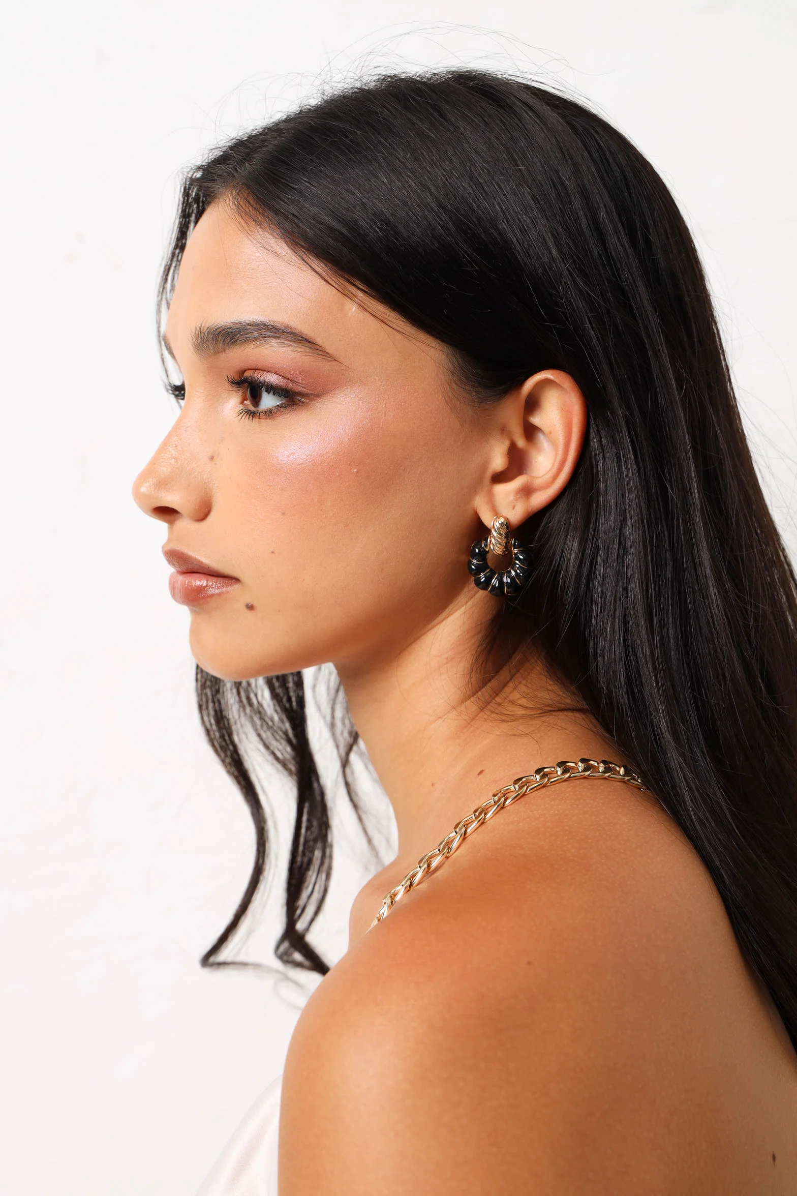 Epoxy Twisted Earrings - Black/Gold - Image 2