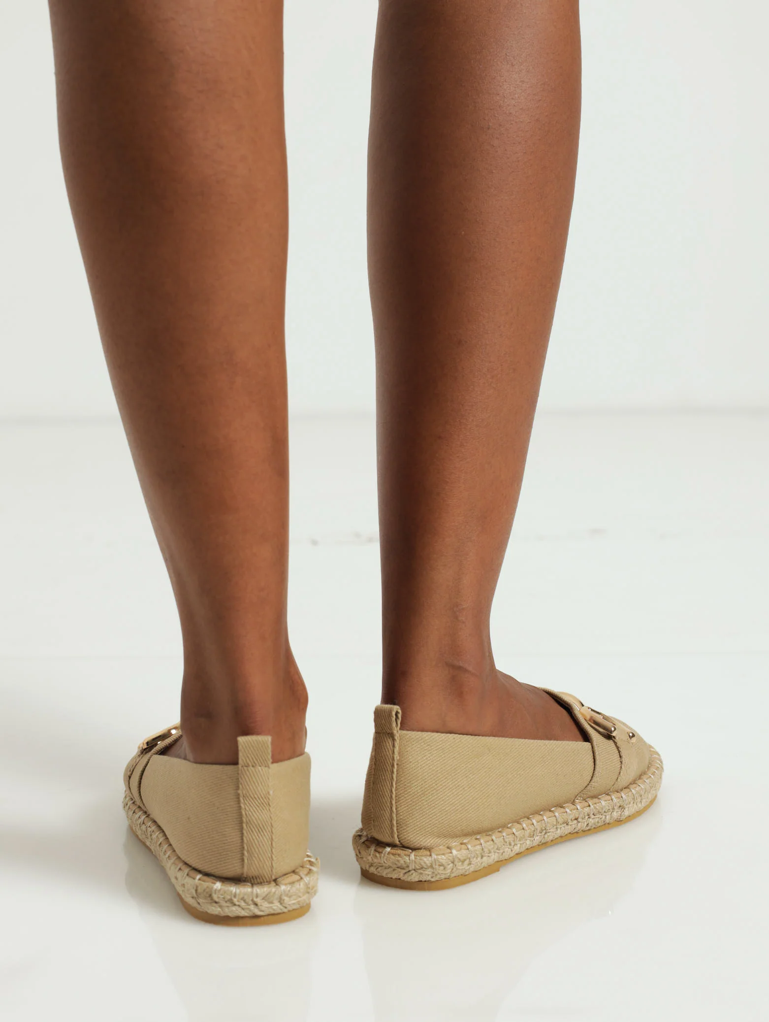 Espadrille Flat With Gold Link Trim - Sand - Image 3