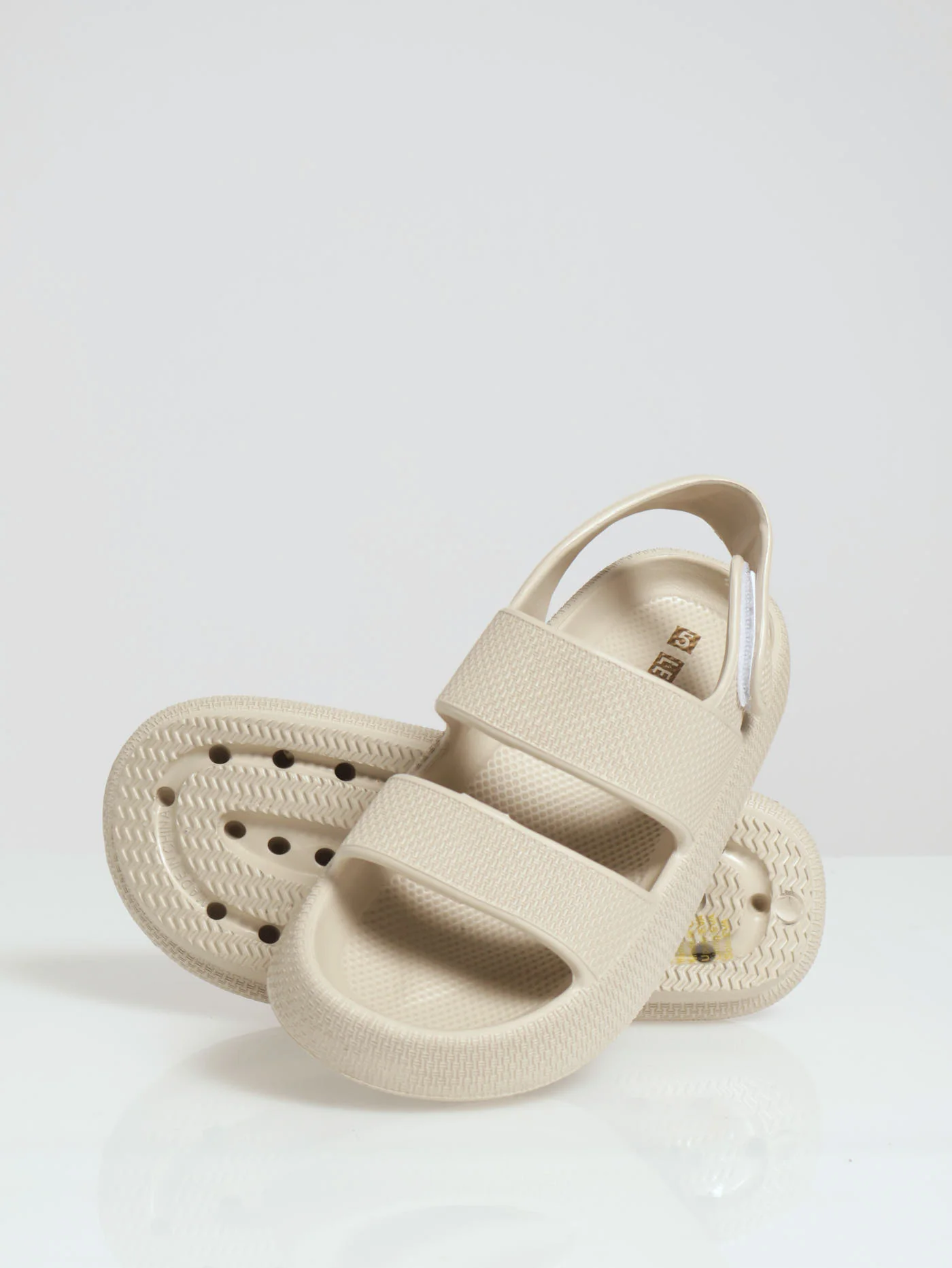 Eva Chunky Double Strap W Back Strap Velcro Sandal - Bone