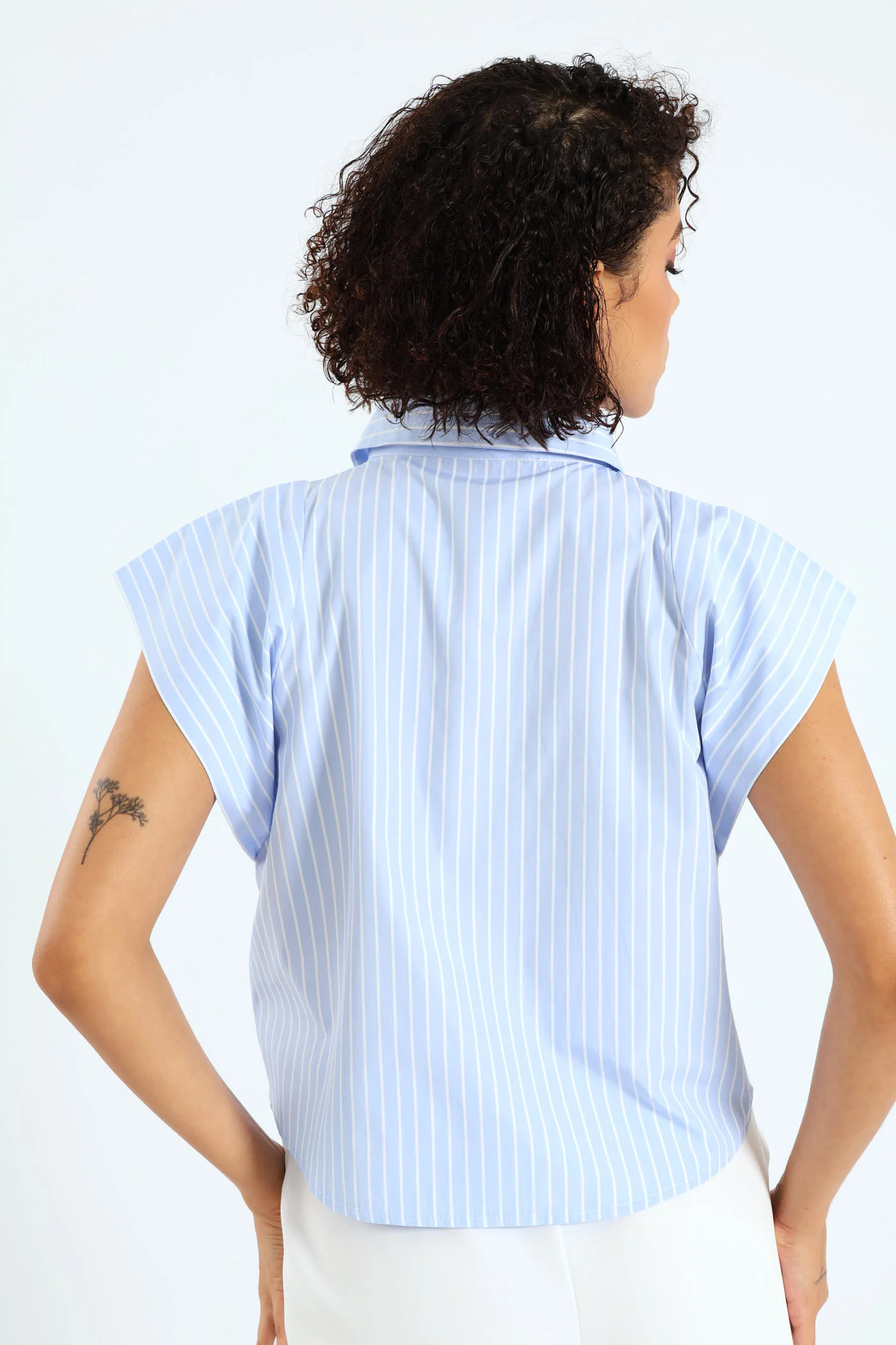 Extended Shoulder Stripe Shirt - Blue - Image 4
