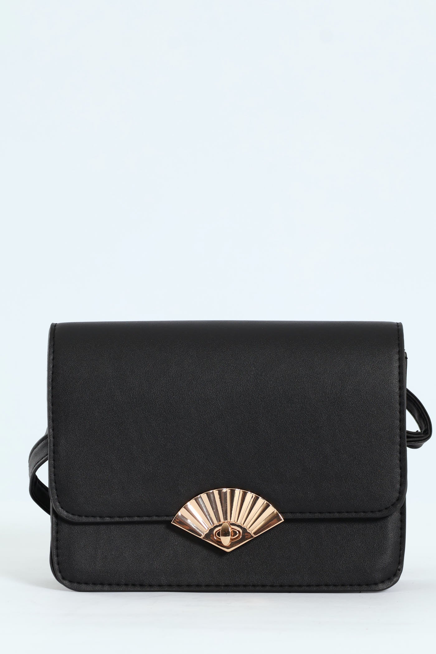 Fan Metal Clasp Satchel Bag - Black
