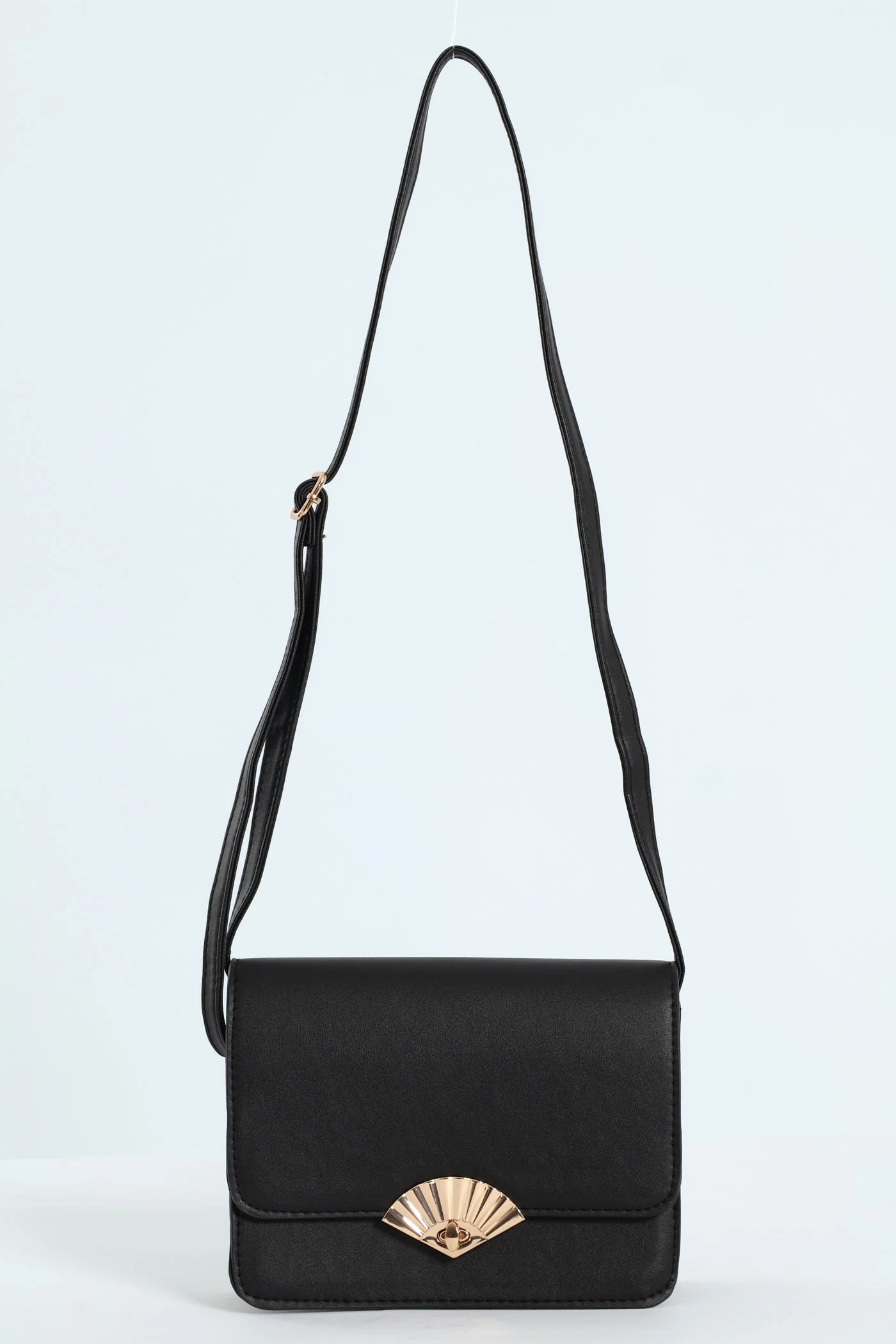 Fan Metal Clasp Satchel Bag - Black - Image 3
