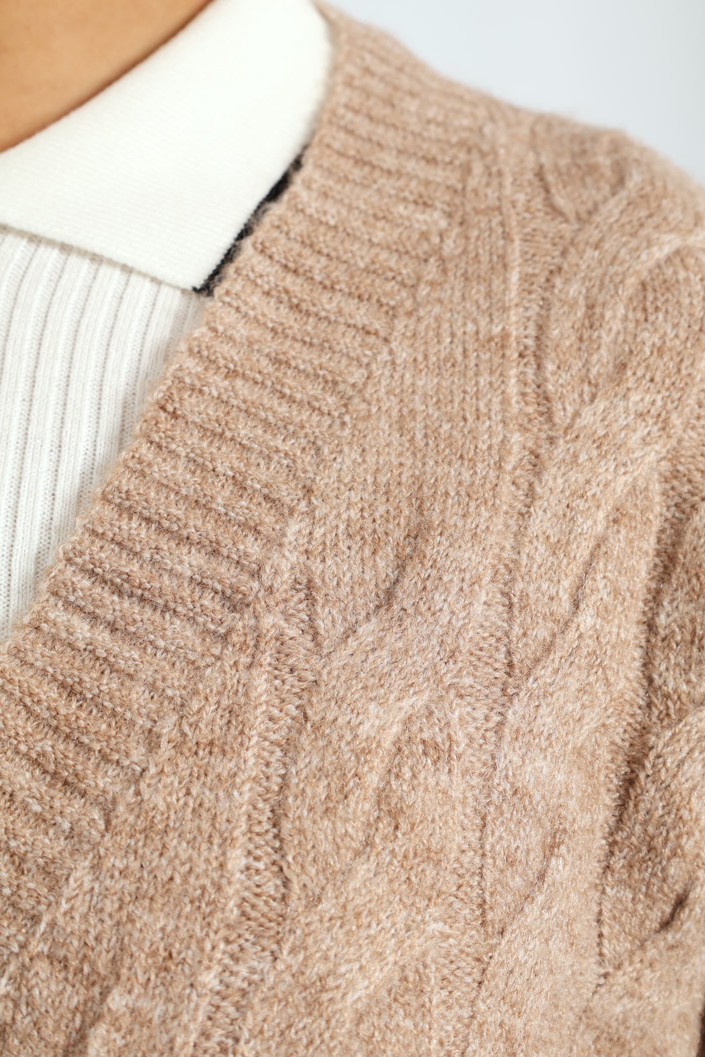 Fancy Button Cabled Cardigan - Stone - Image 4