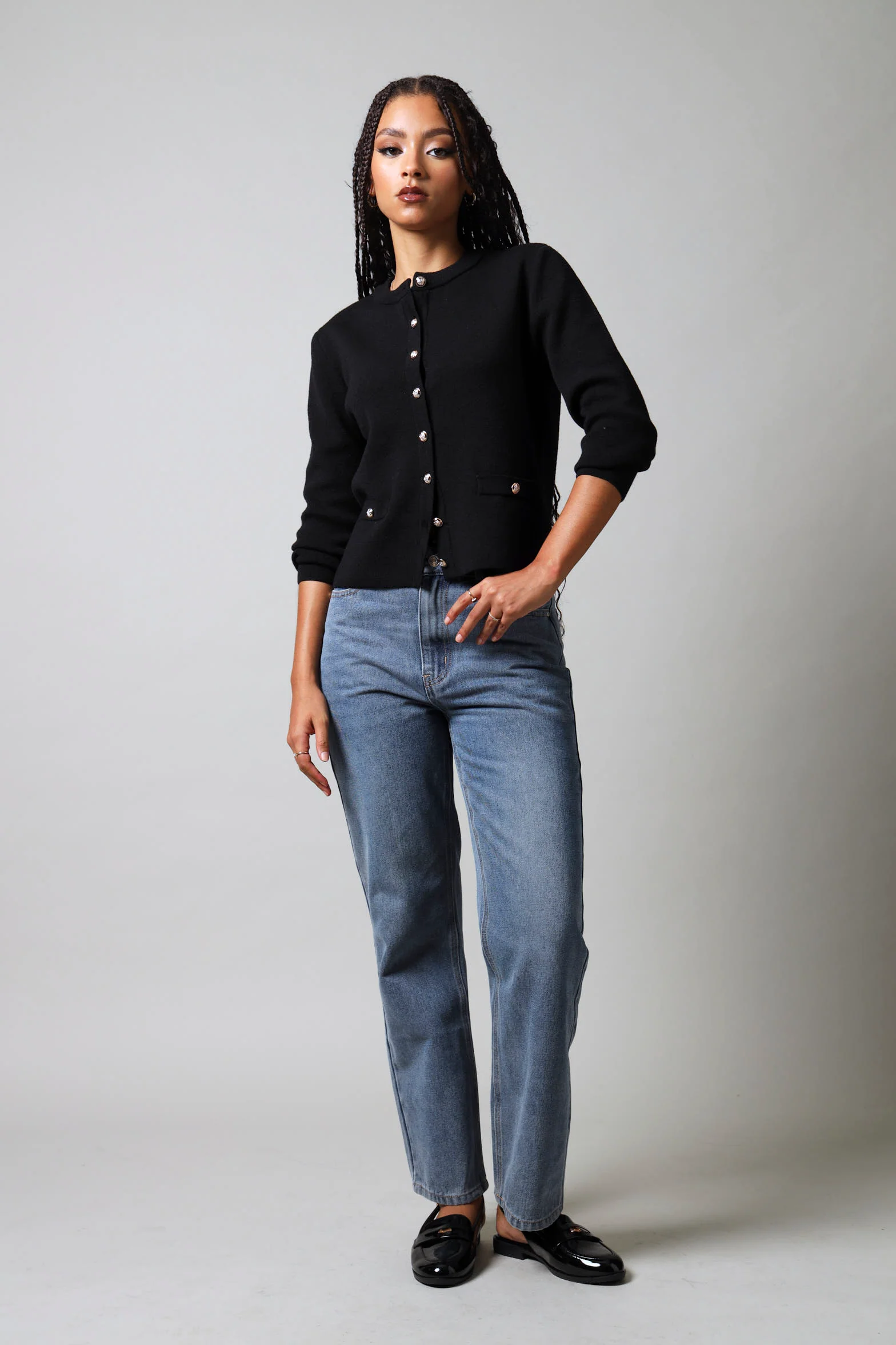 Fancy Button Cardigan - Black - Image 2