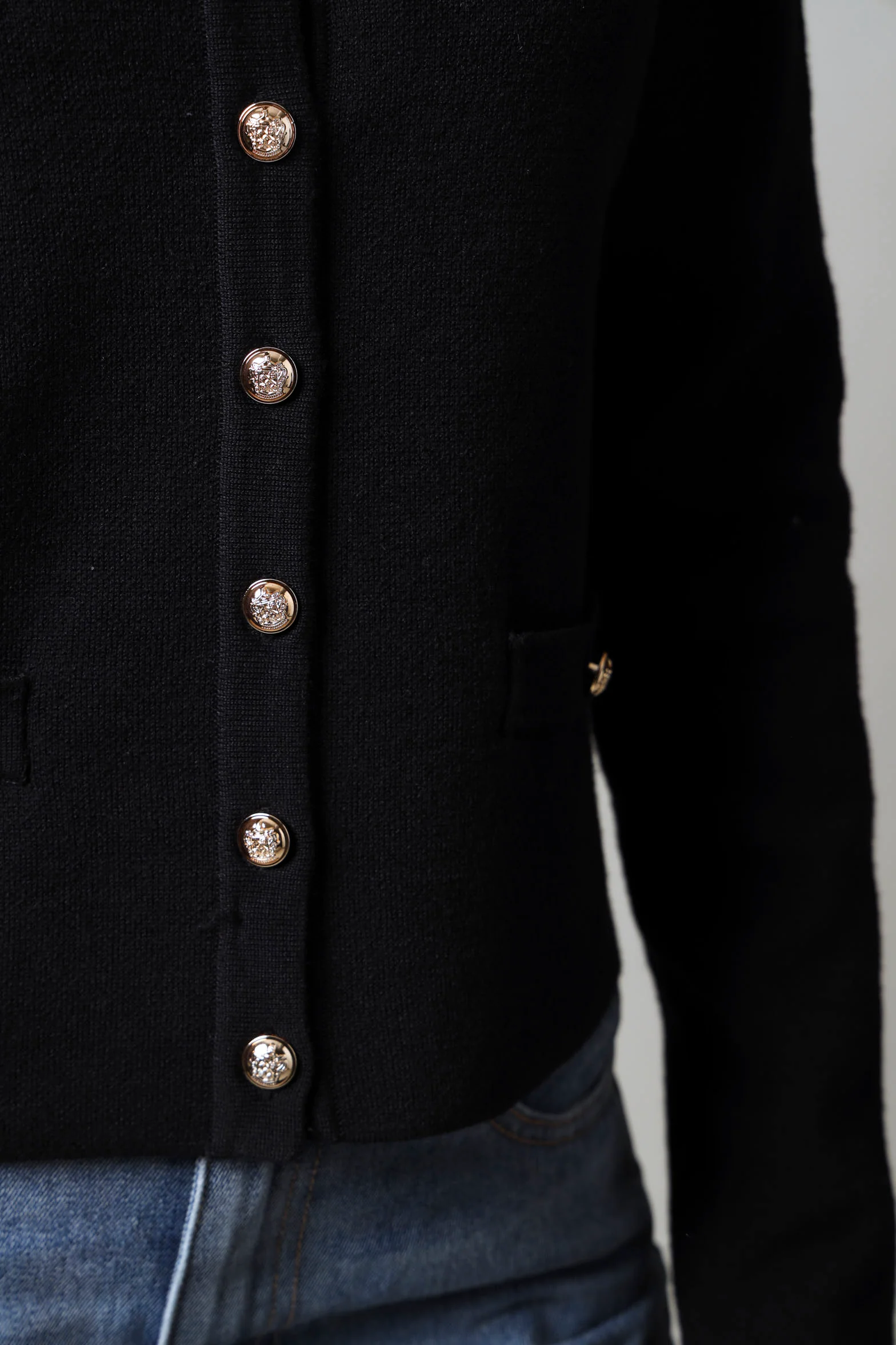 Fancy Button Cardigan - Black - Image 6