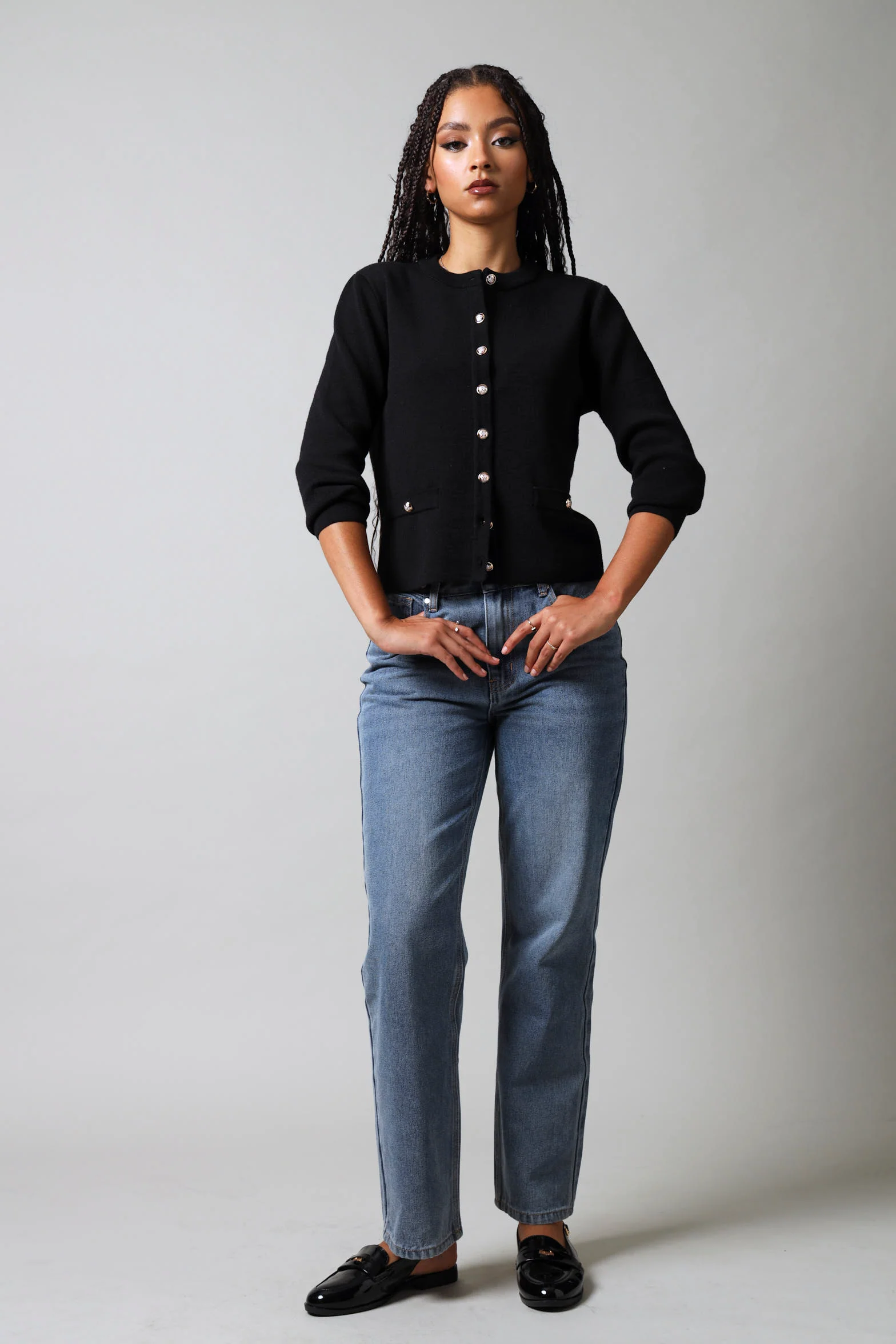 Fancy Button Cardigan - Black - Image 7
