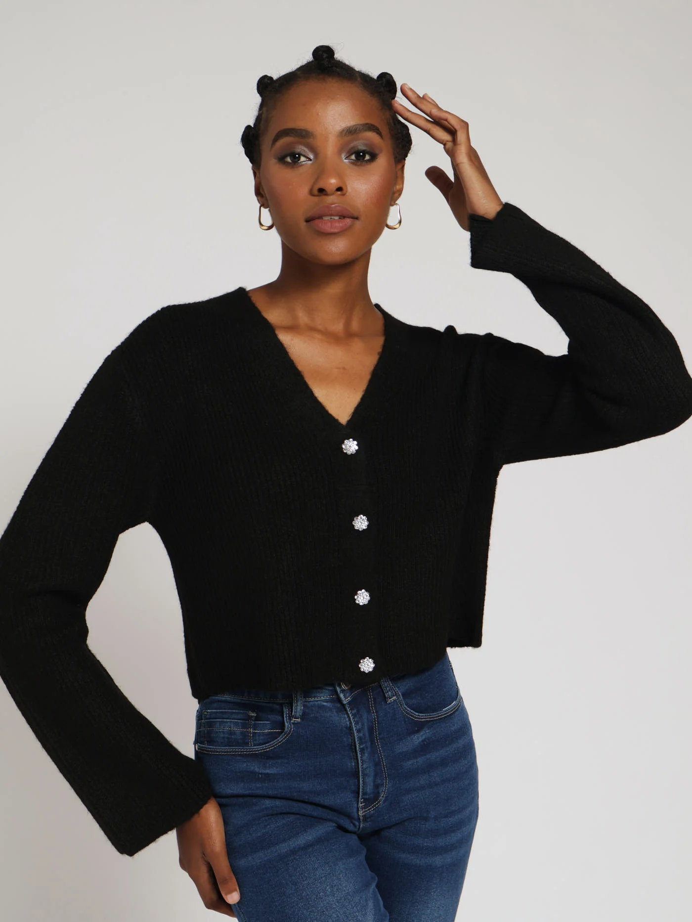 Fancy Button Cardigan - Black