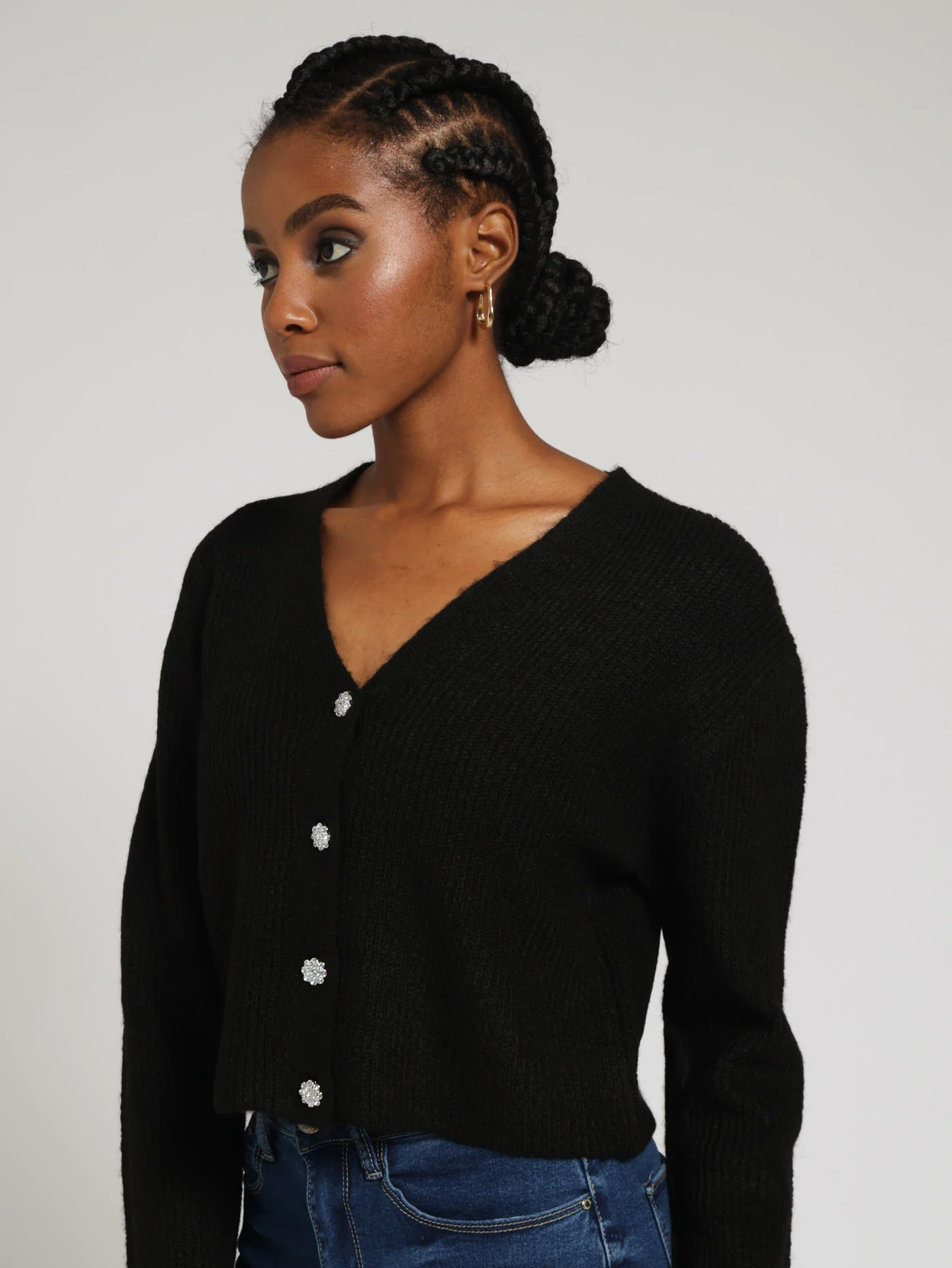 Fancy Button Cardigan - Black - Image 2