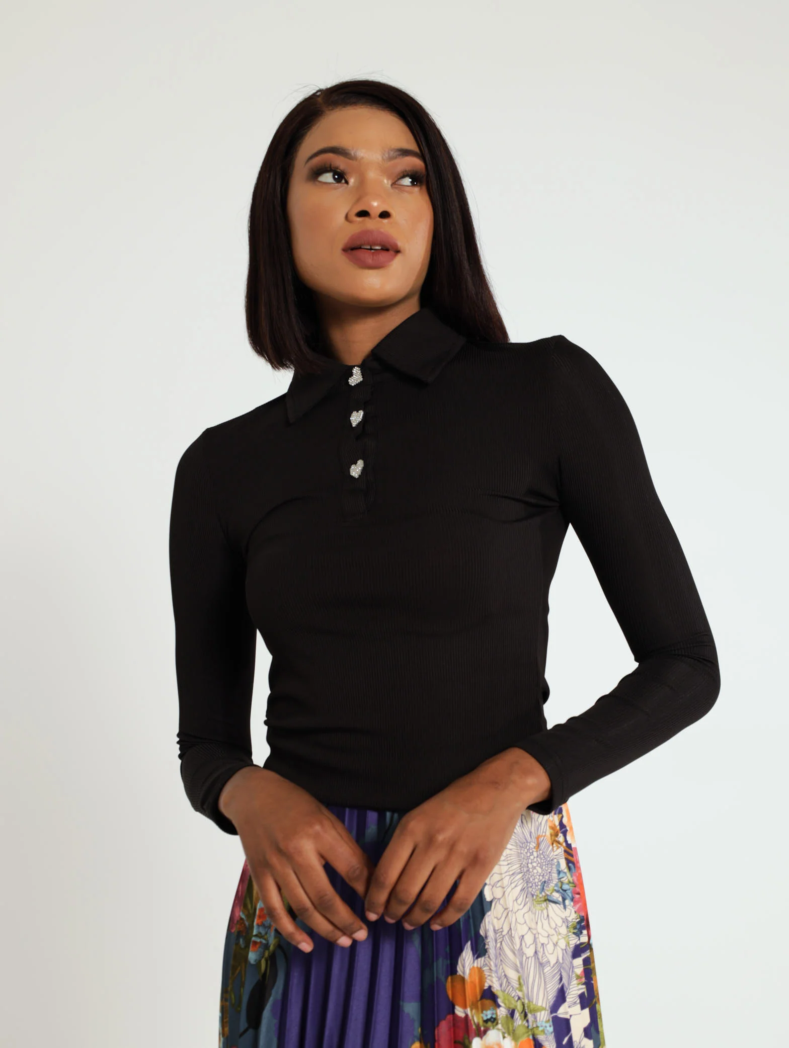 Fancy Button Collared Rib Top