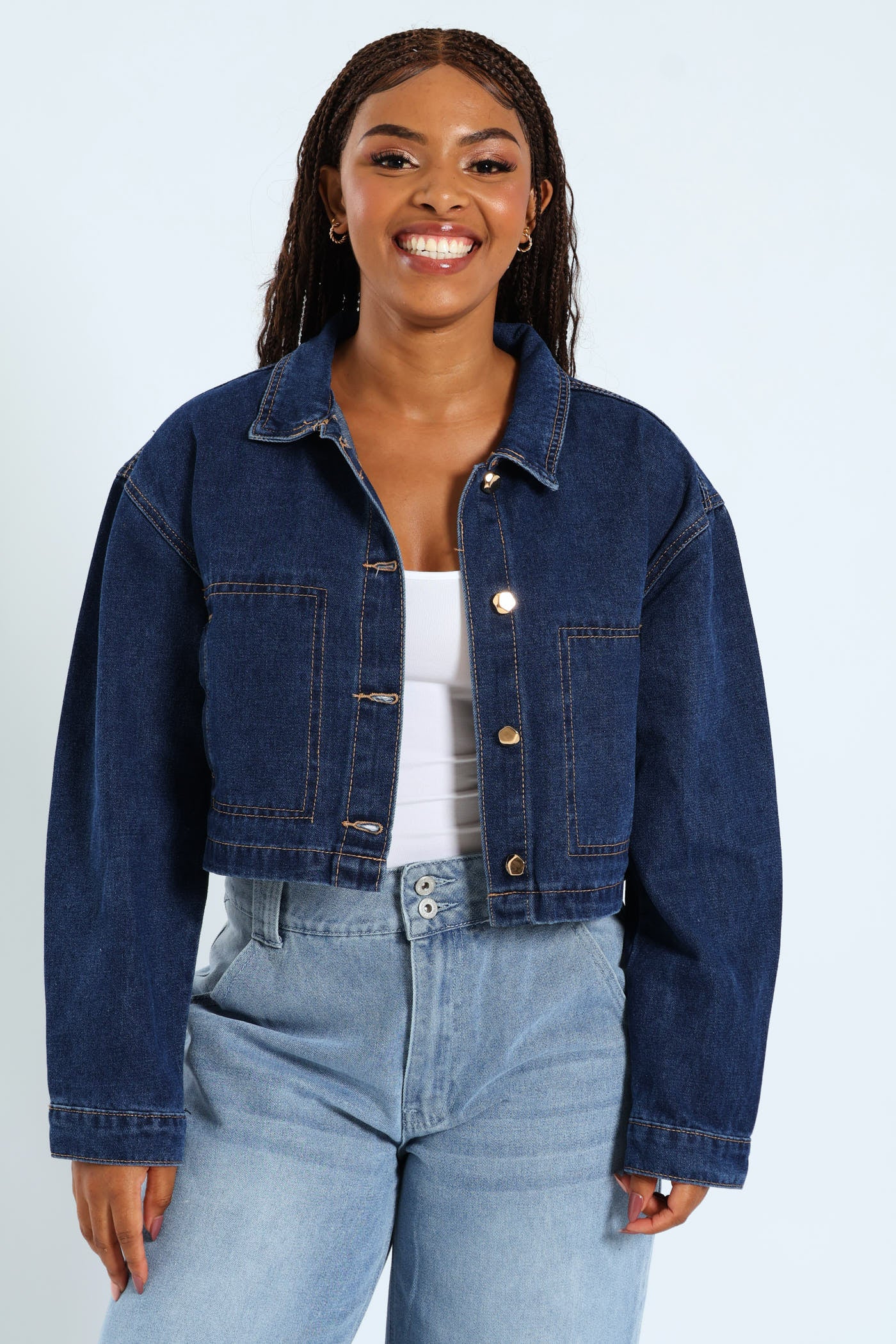 Fancy Button Dark Wash Jacket - Ink