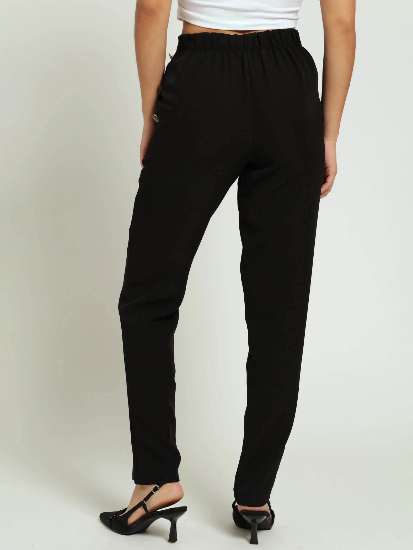 Fancy Button Detail Slimleg Pants - Black - Image 3