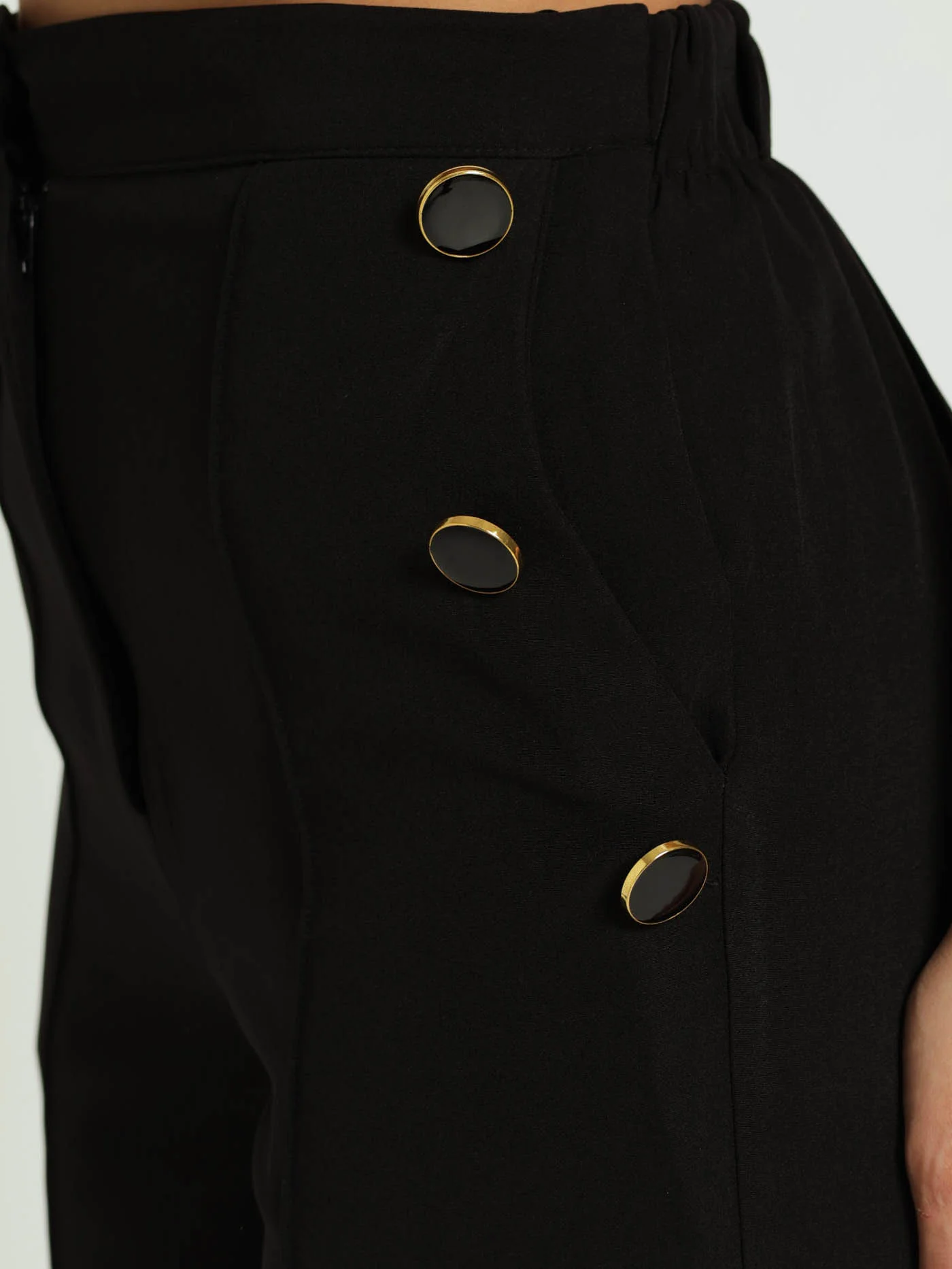 Fancy Button Detail Slimleg Pants - Black - Image 4