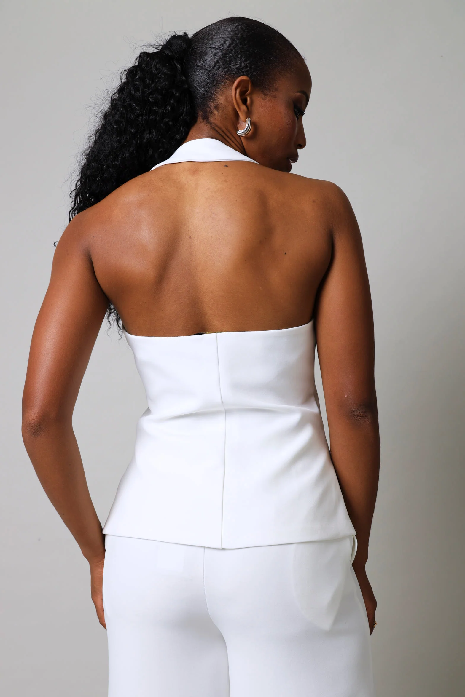 Fancy Button Halter Waistcoat - White - Image 2