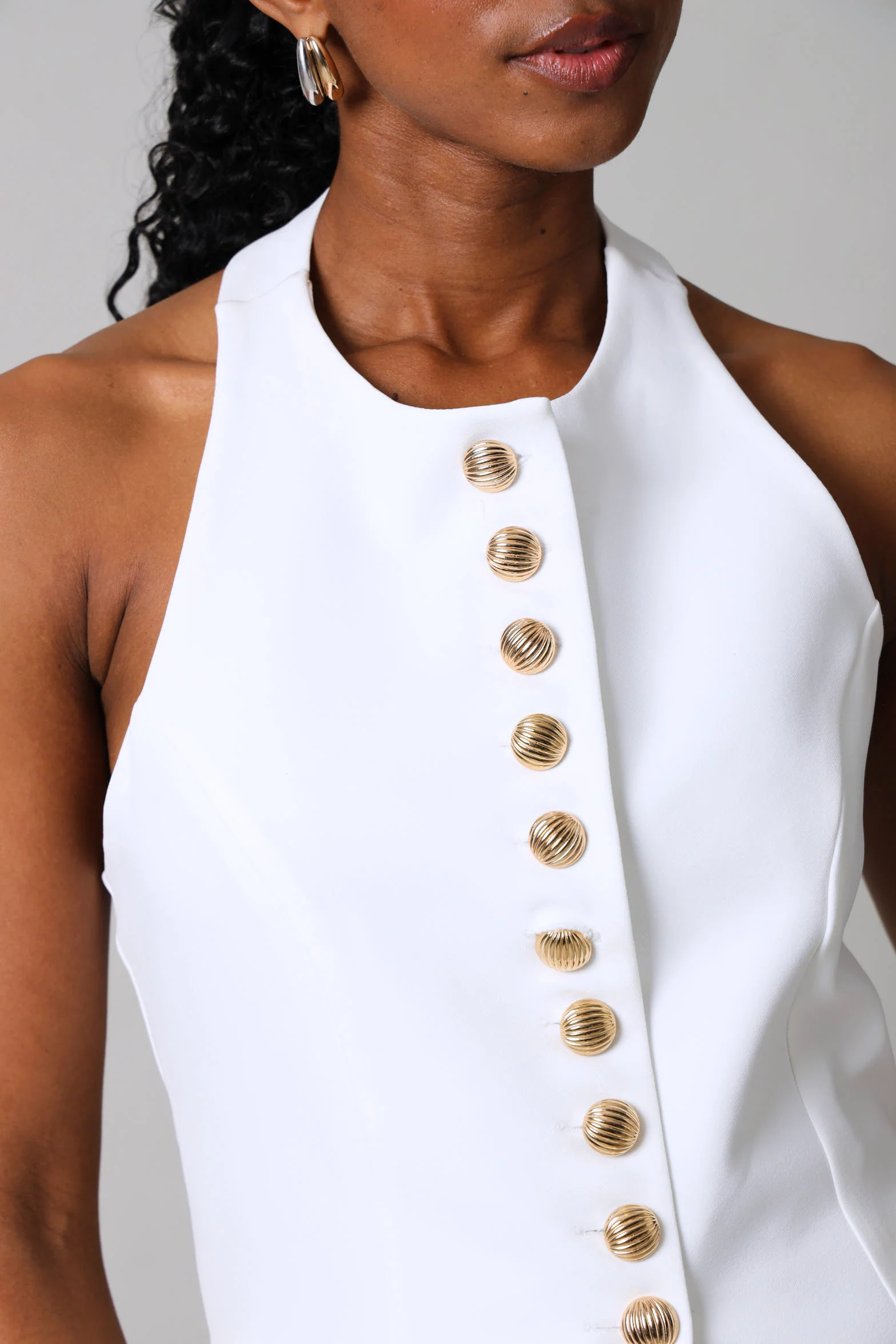 Fancy Button Halter Waistcoat - White - Image 5