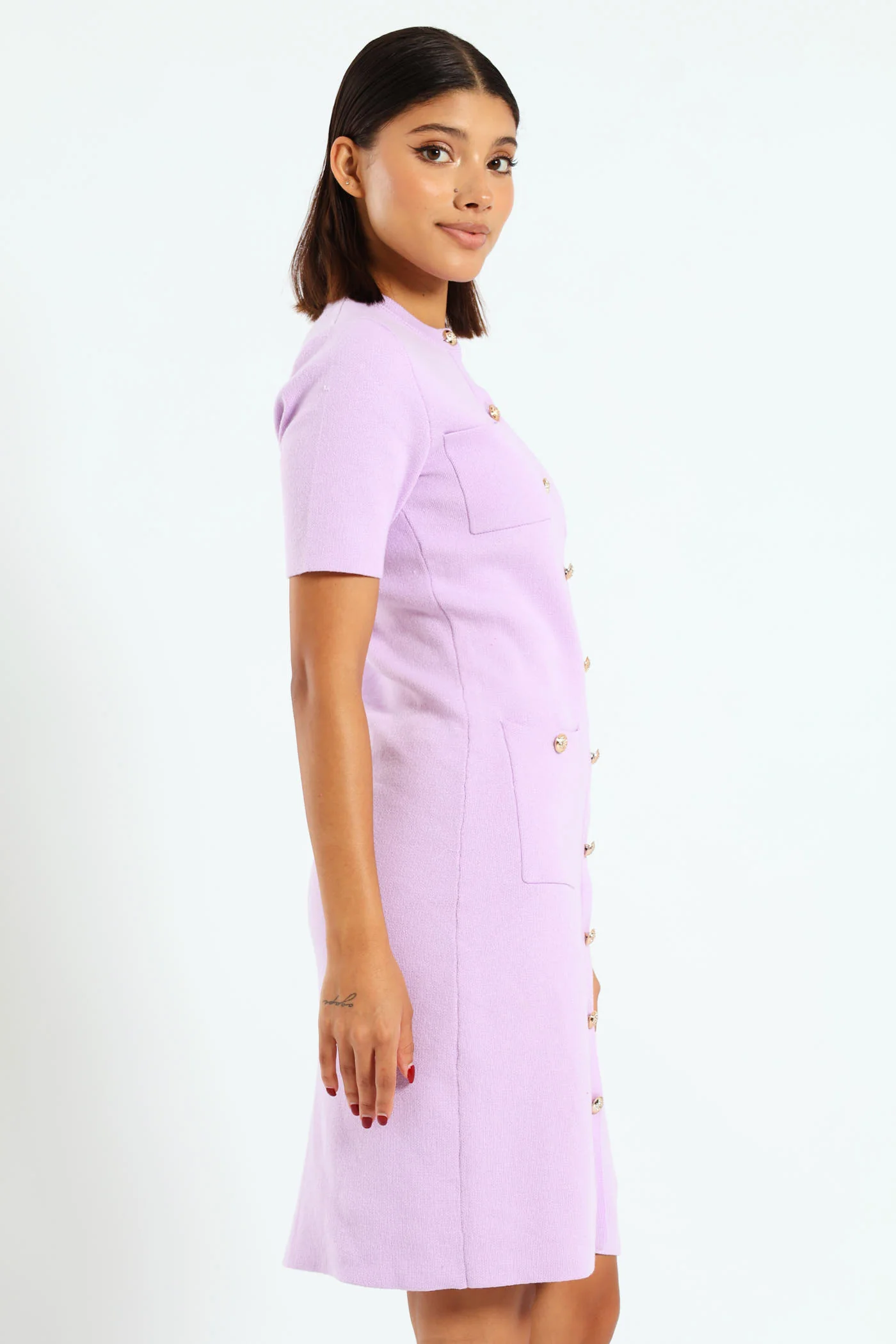 Fancy Button Knitwear Dress - Lilac - Image 5