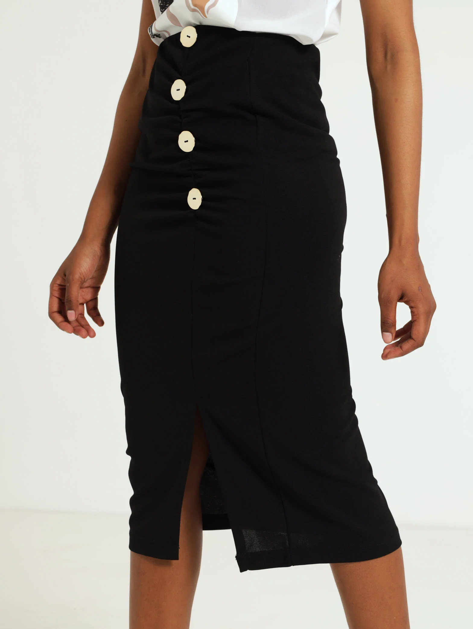 Fancy Button Pull On Pencil Skirt - Image 2