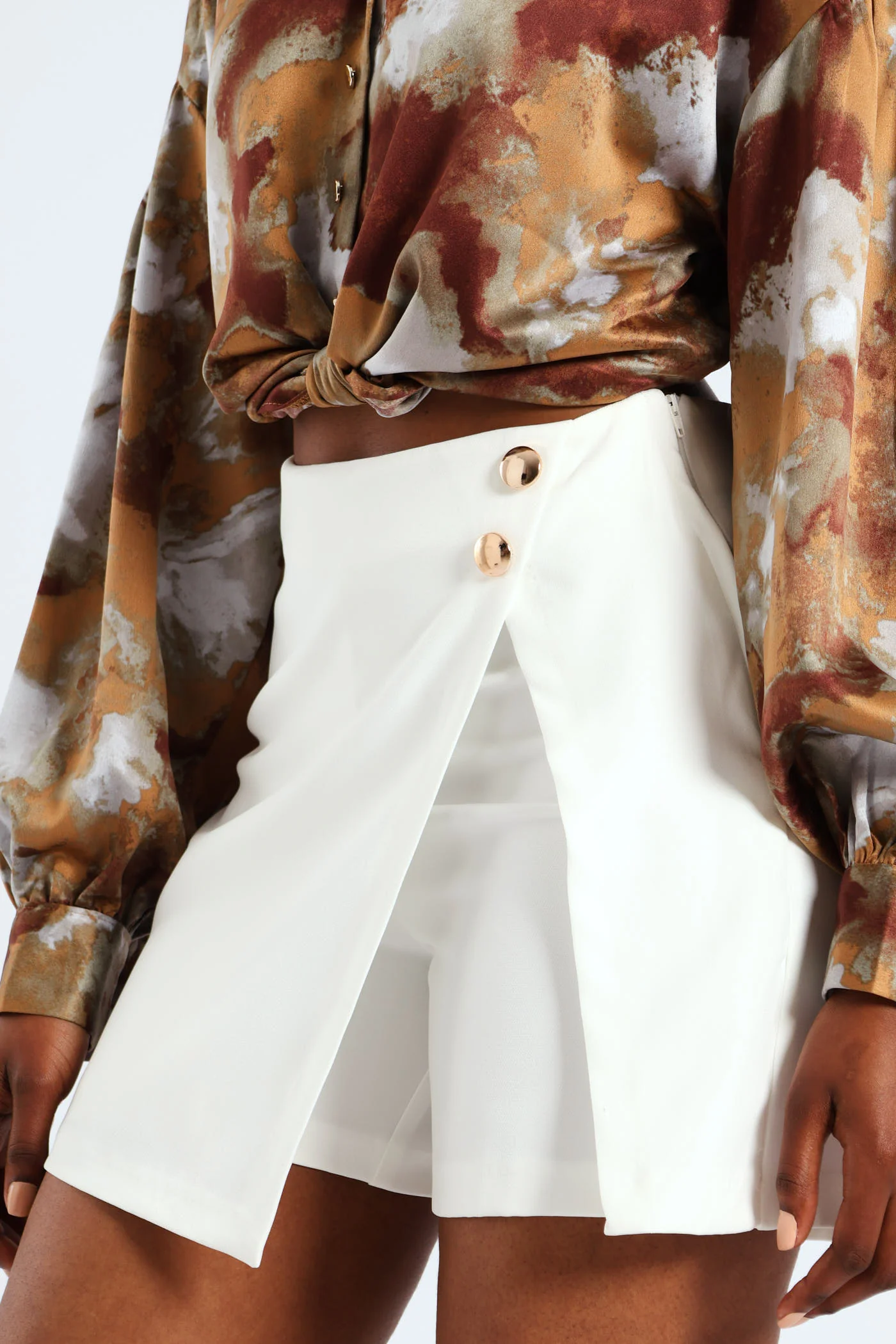 Fancy Button Skort - White