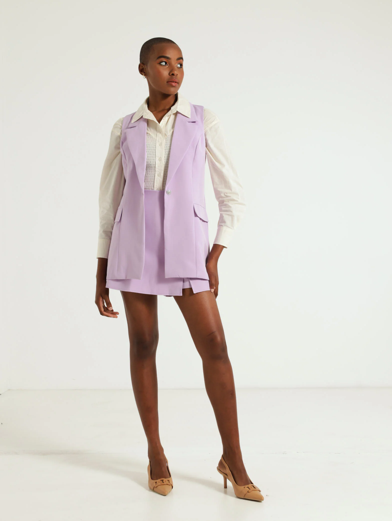 Fancy Button Sleveless Blazer - Image 2