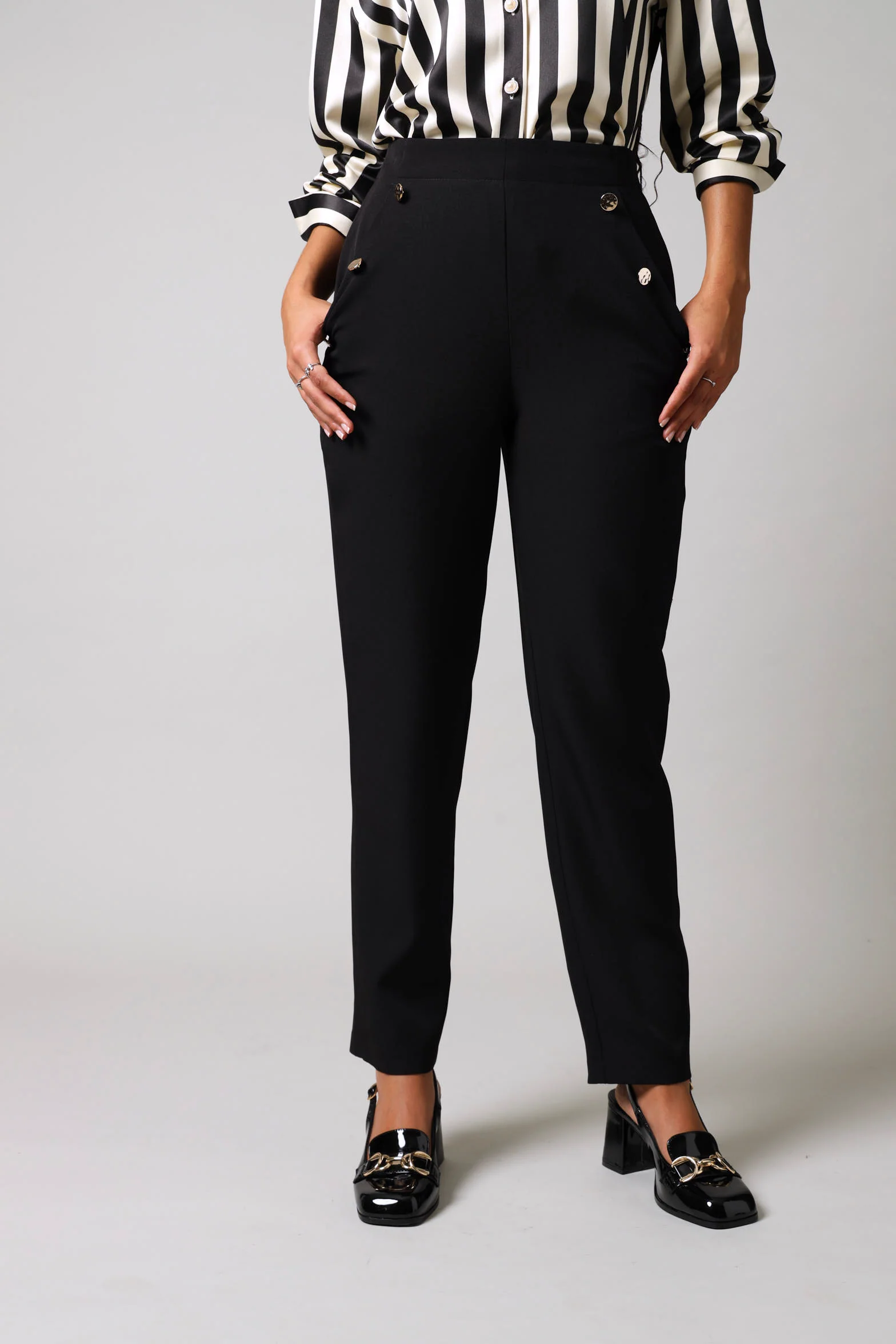 Fancy Button Slim Leg Pants - Black - Image 3