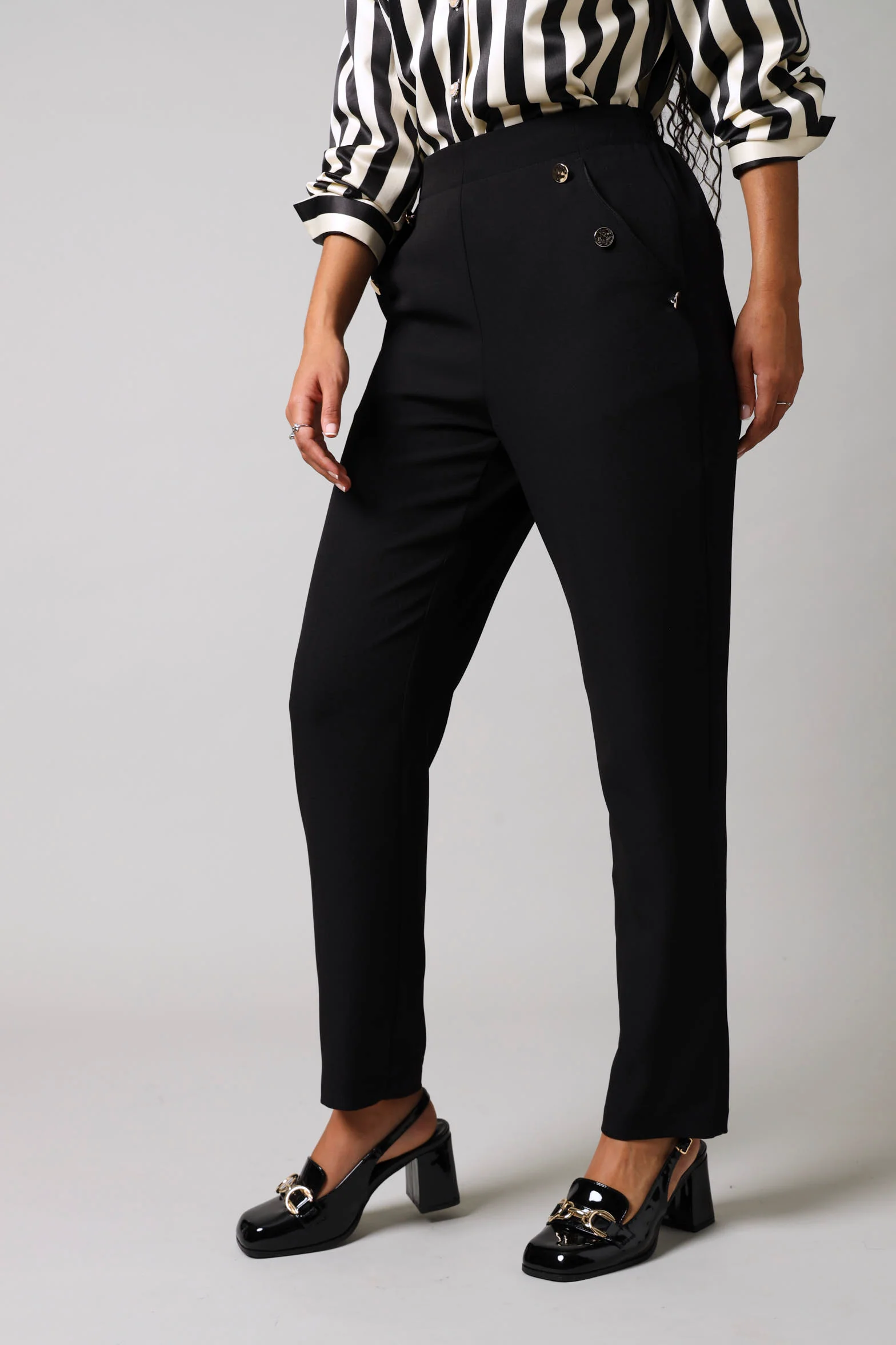 Fancy Button Slim Leg Pants - Black - Image 4