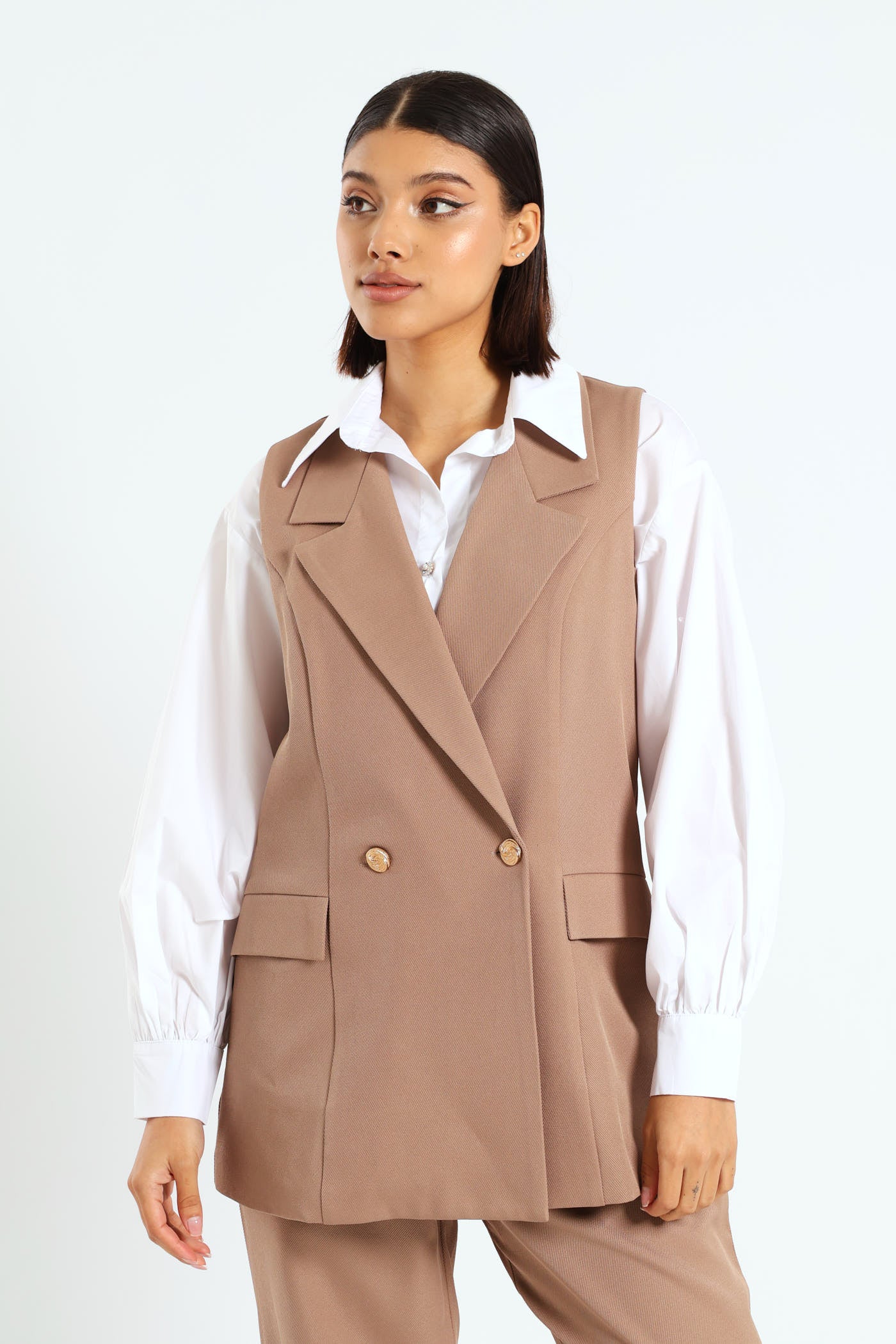 Fancy Button Slimleg Pants - Beige - Image 2