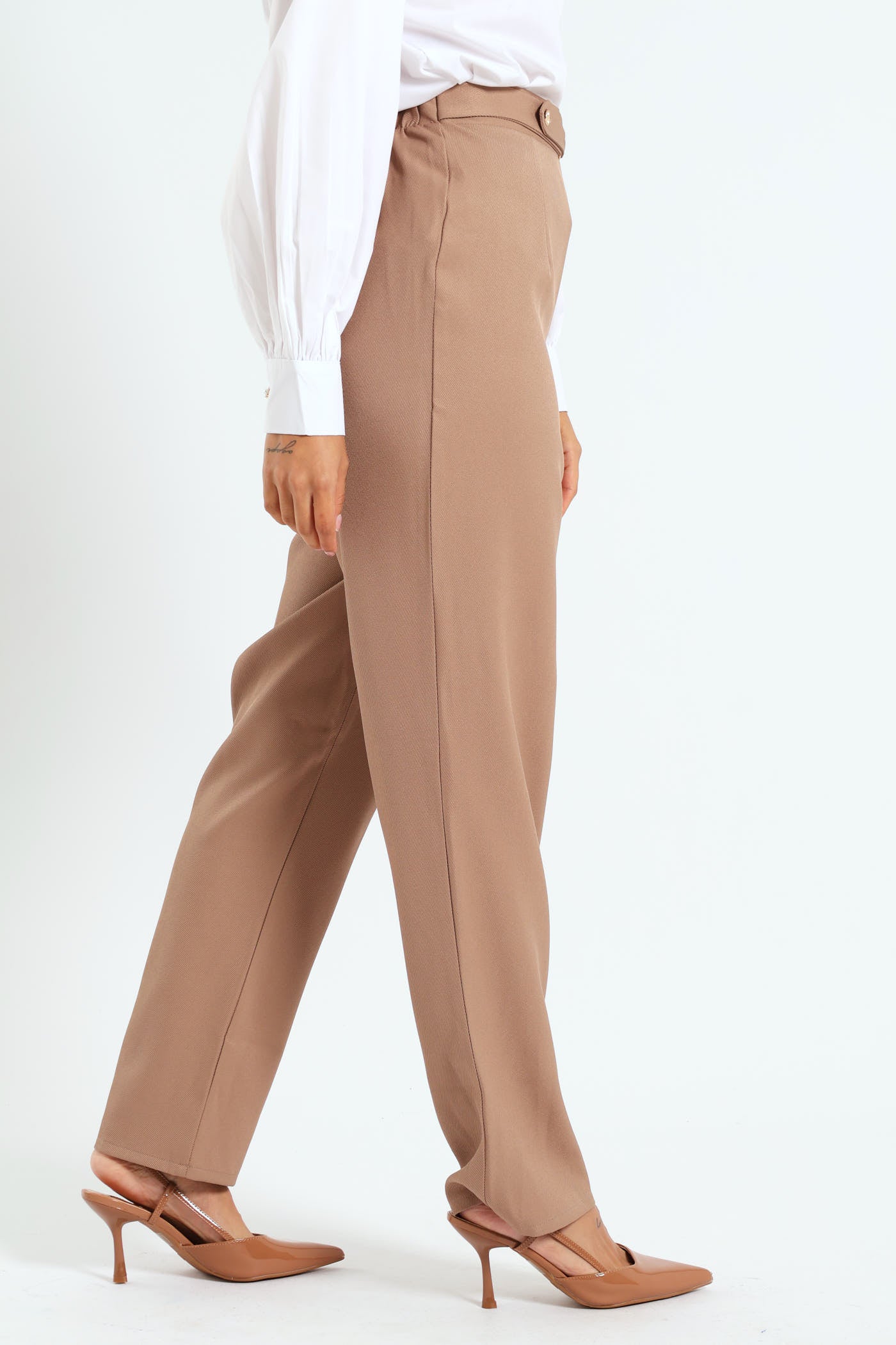 Fancy Button Slimleg Pants - Beige - Image 3