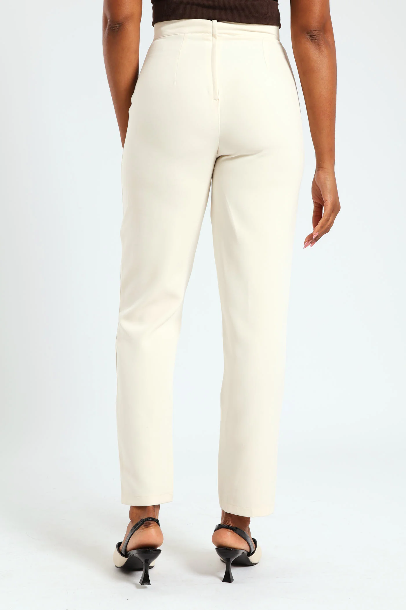 Fancy Button Slimleg Pants - Cream - Image 4