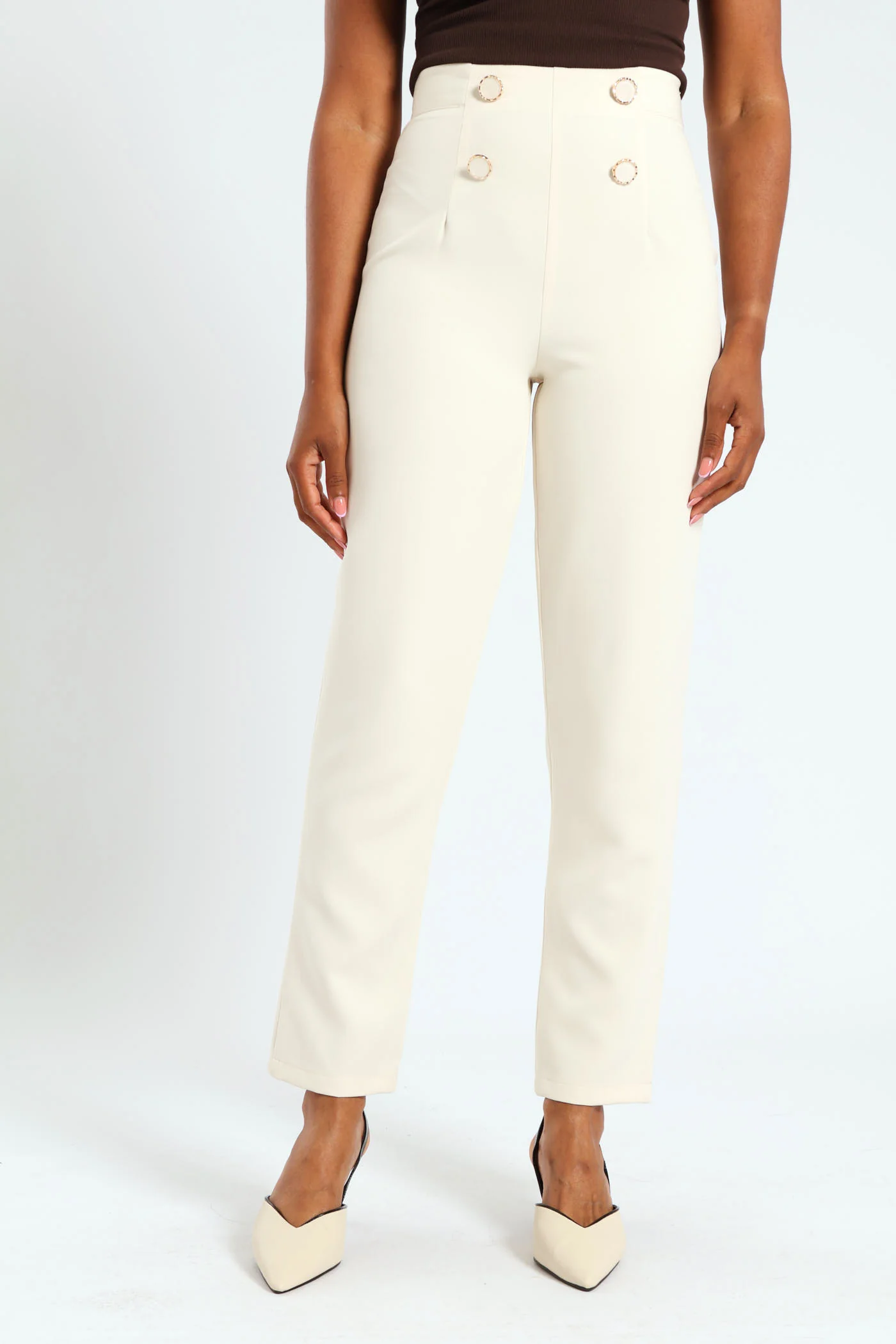 Fancy Button Slimleg Pants - Cream - Image 5