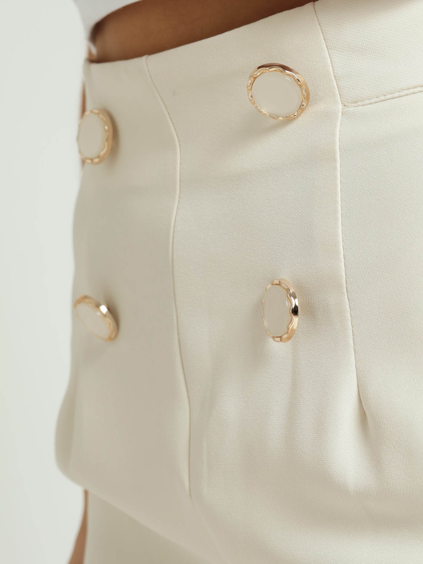 Fancy Button Slimleg Pants - Cream - Image 6