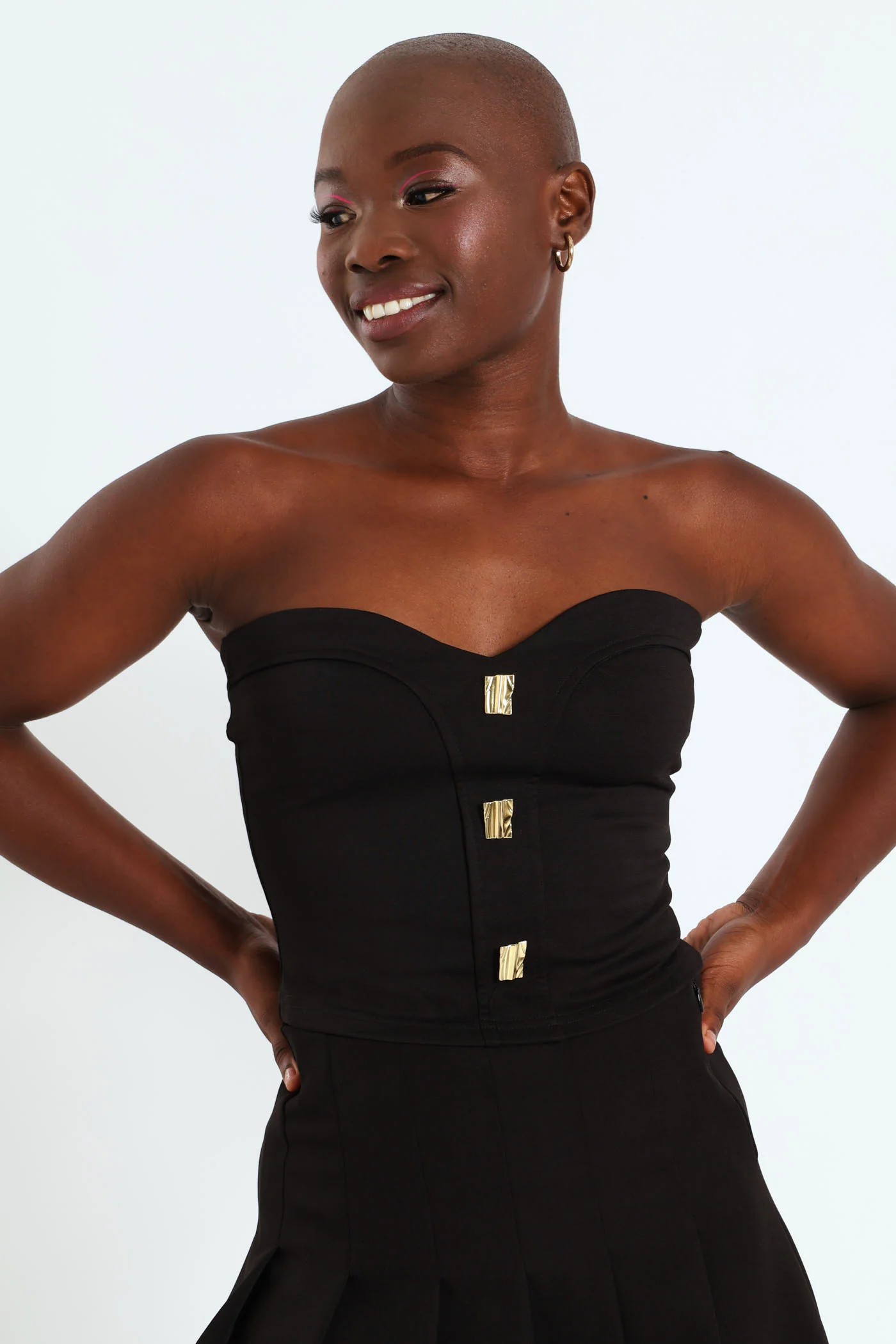 Fancy Button Sweetheart Top - Black