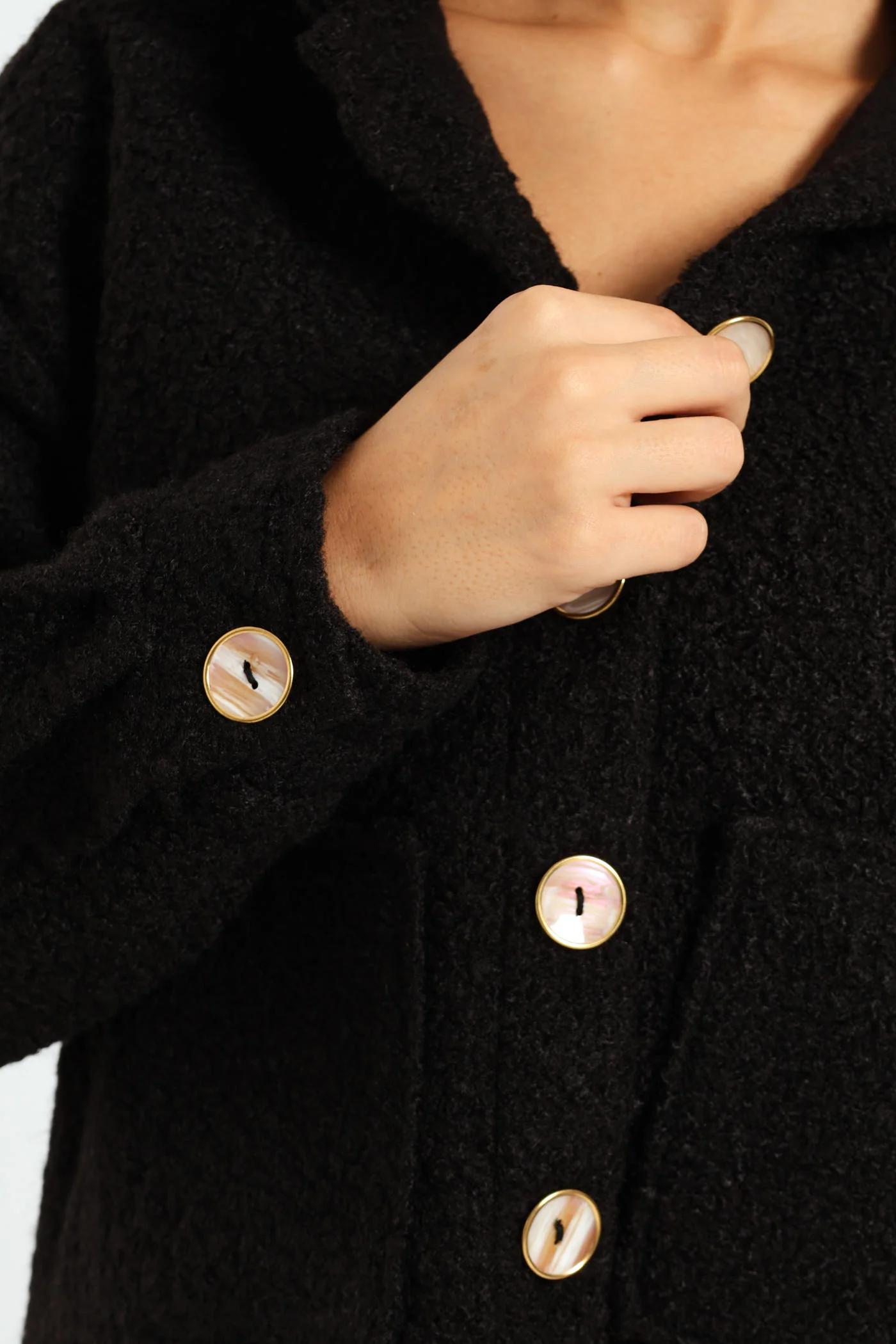 Fancy Button Textured Shacket - Black - Image 2