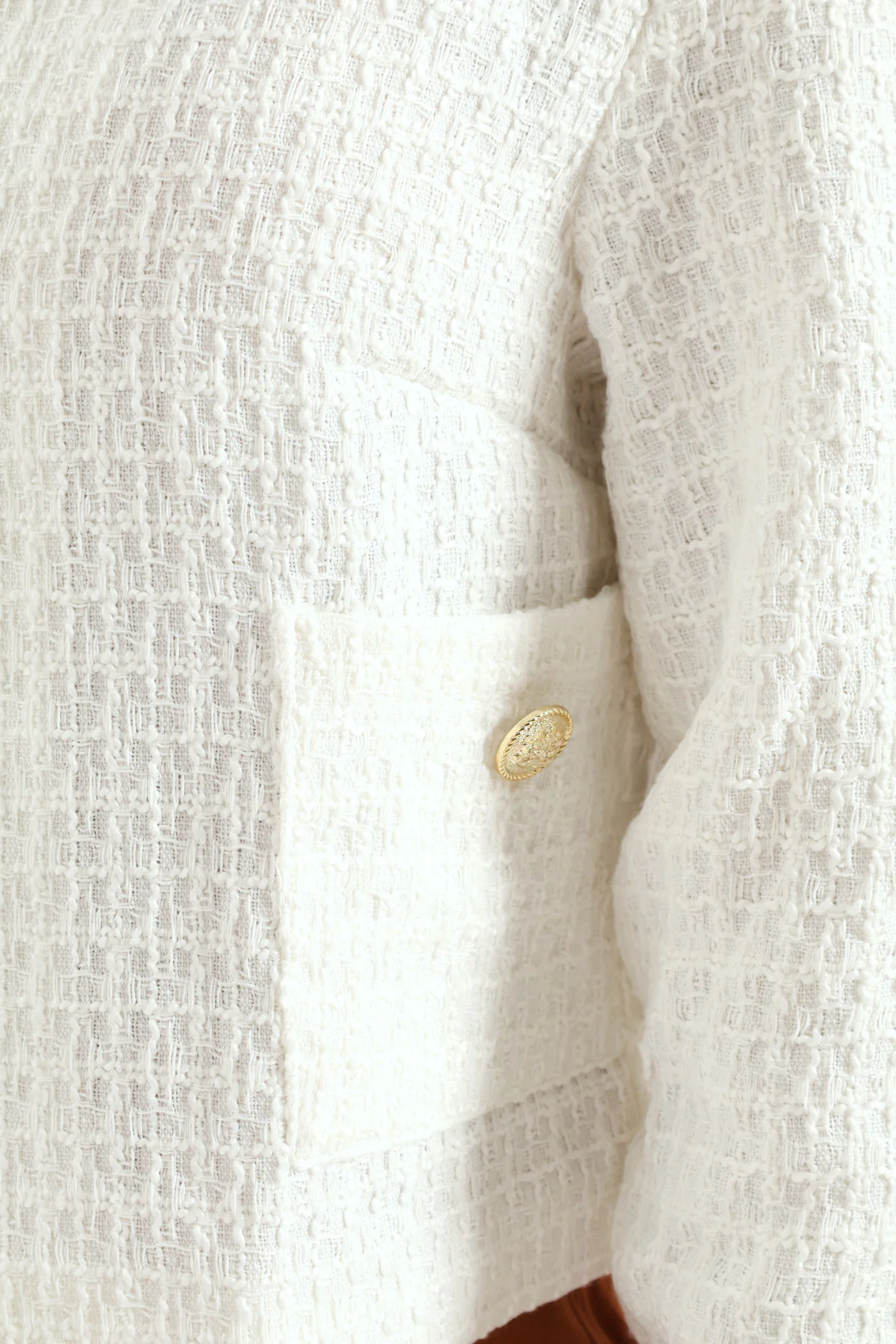 Fancy Button Tweed Blazer - White - Image 2
