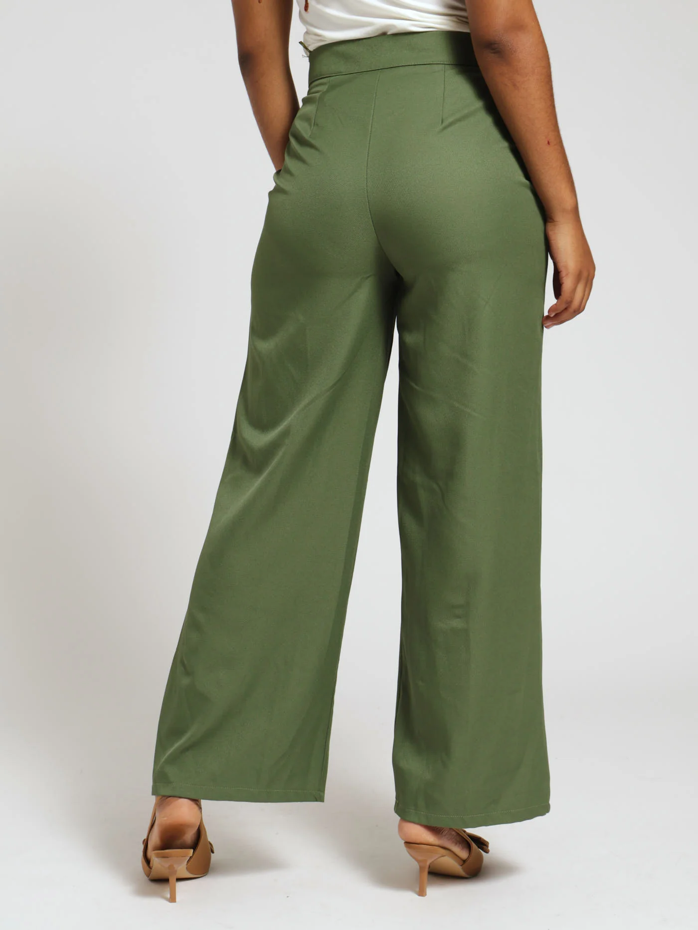 Fancy Button Twill Wideleg Pants - Olive - Image 4