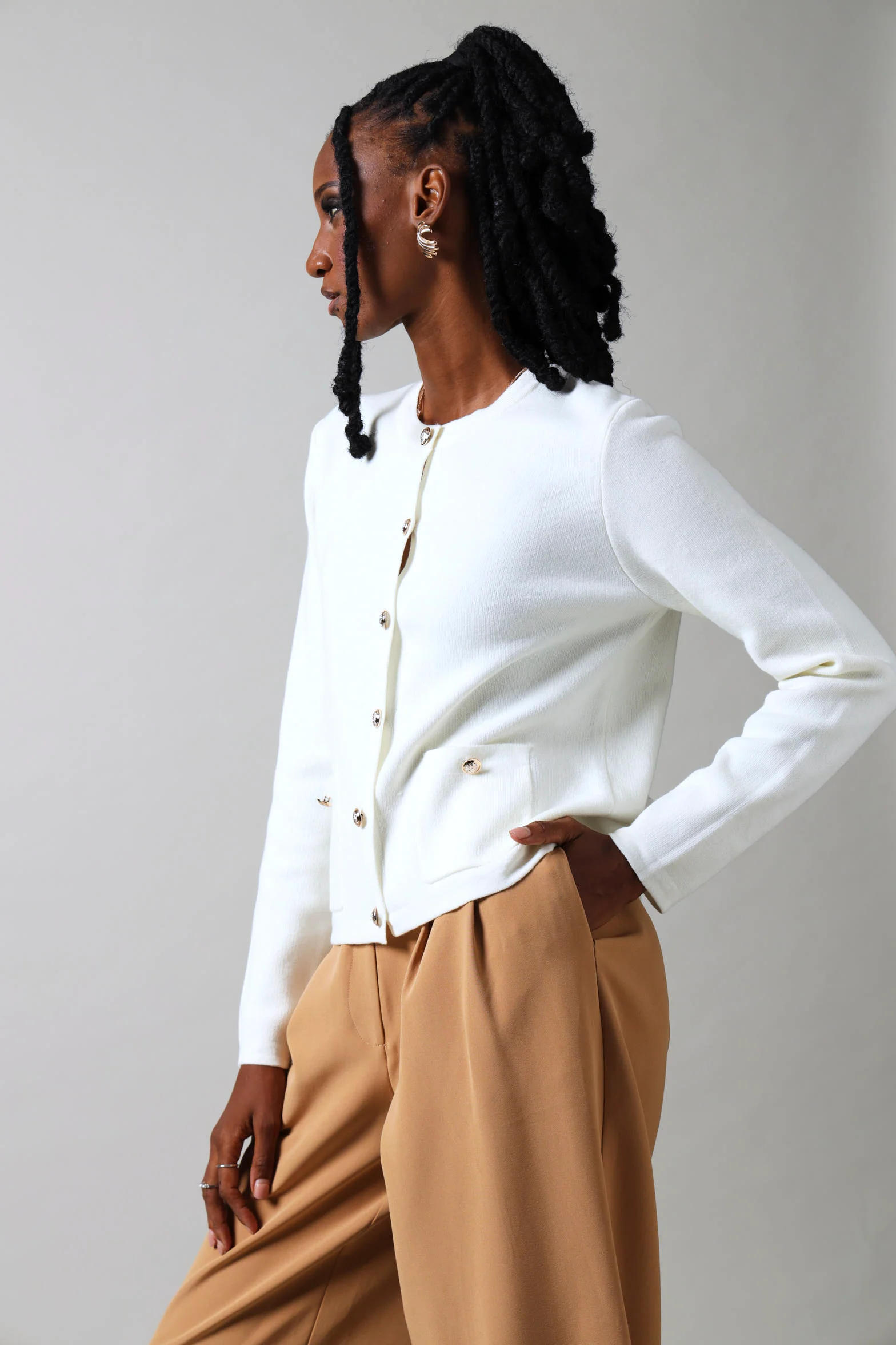 Fancy Buttons Cardigan - Cream - Image 3