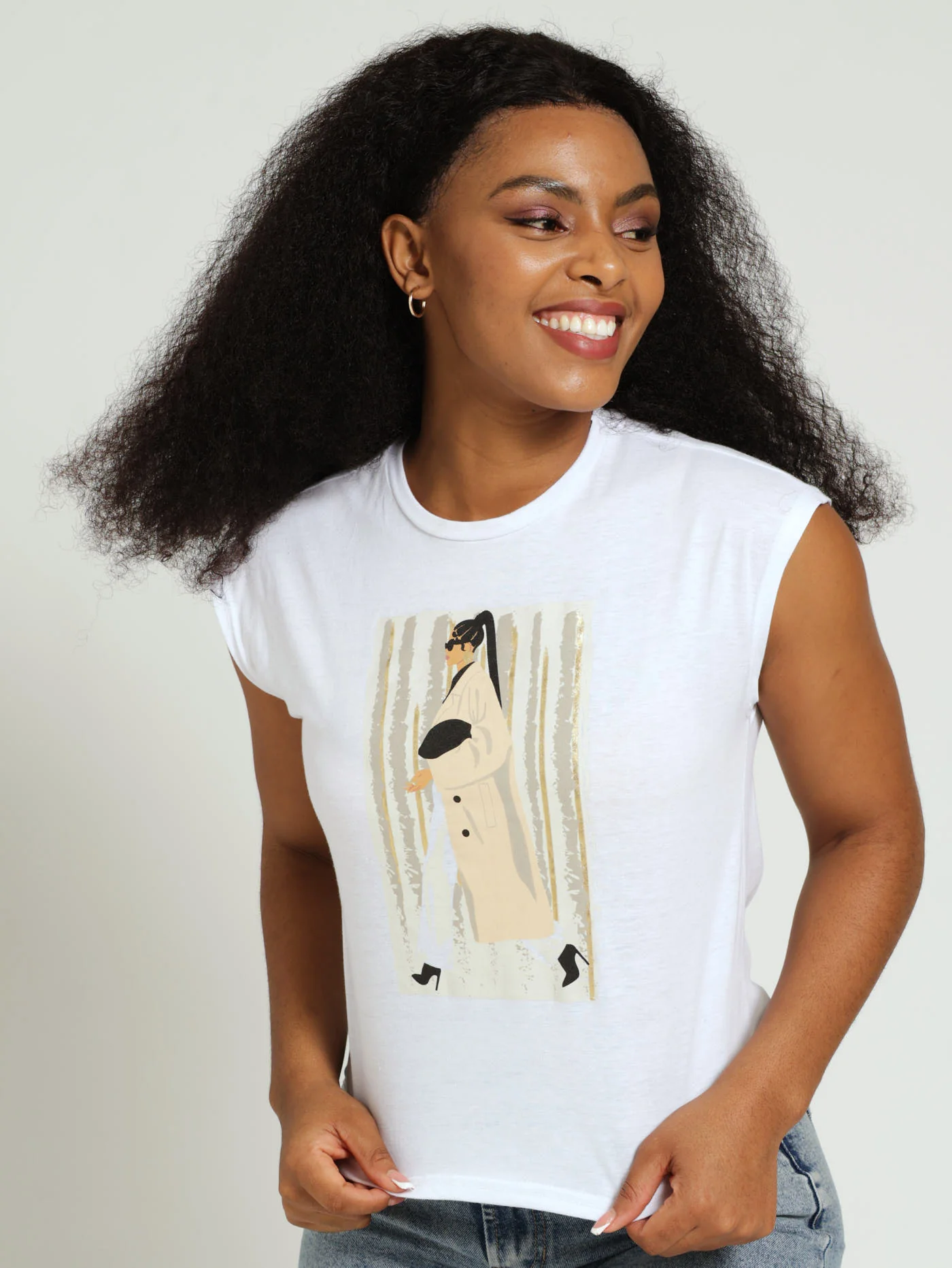 Fashion Trenchcoat Screen Tee - White