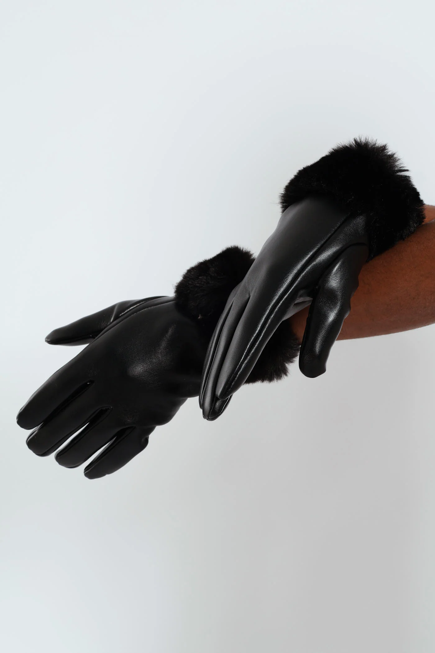 Faux Fur Cuff Gloves - Black