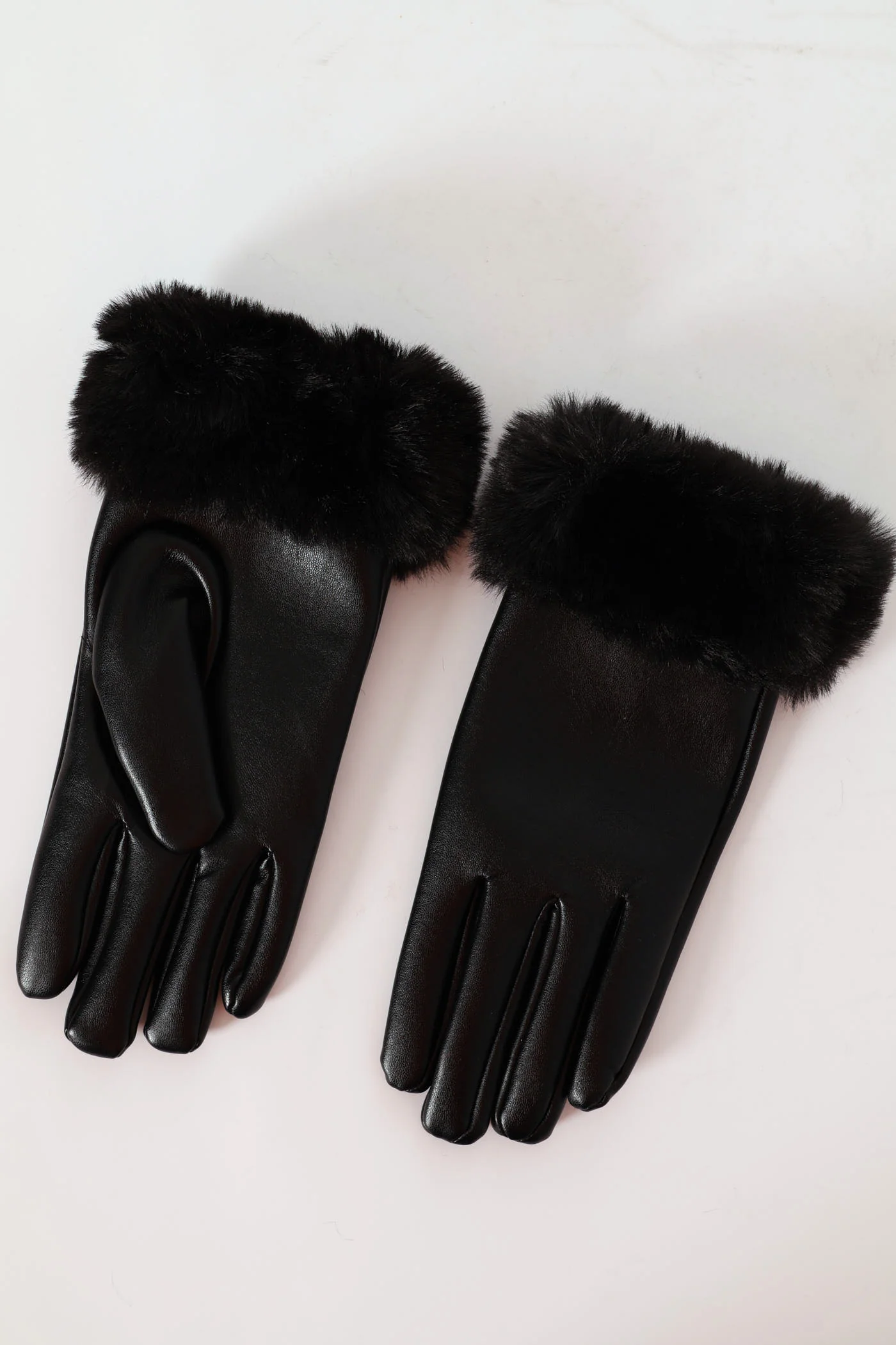 Faux Fur Cuff Gloves - Black - Image 2