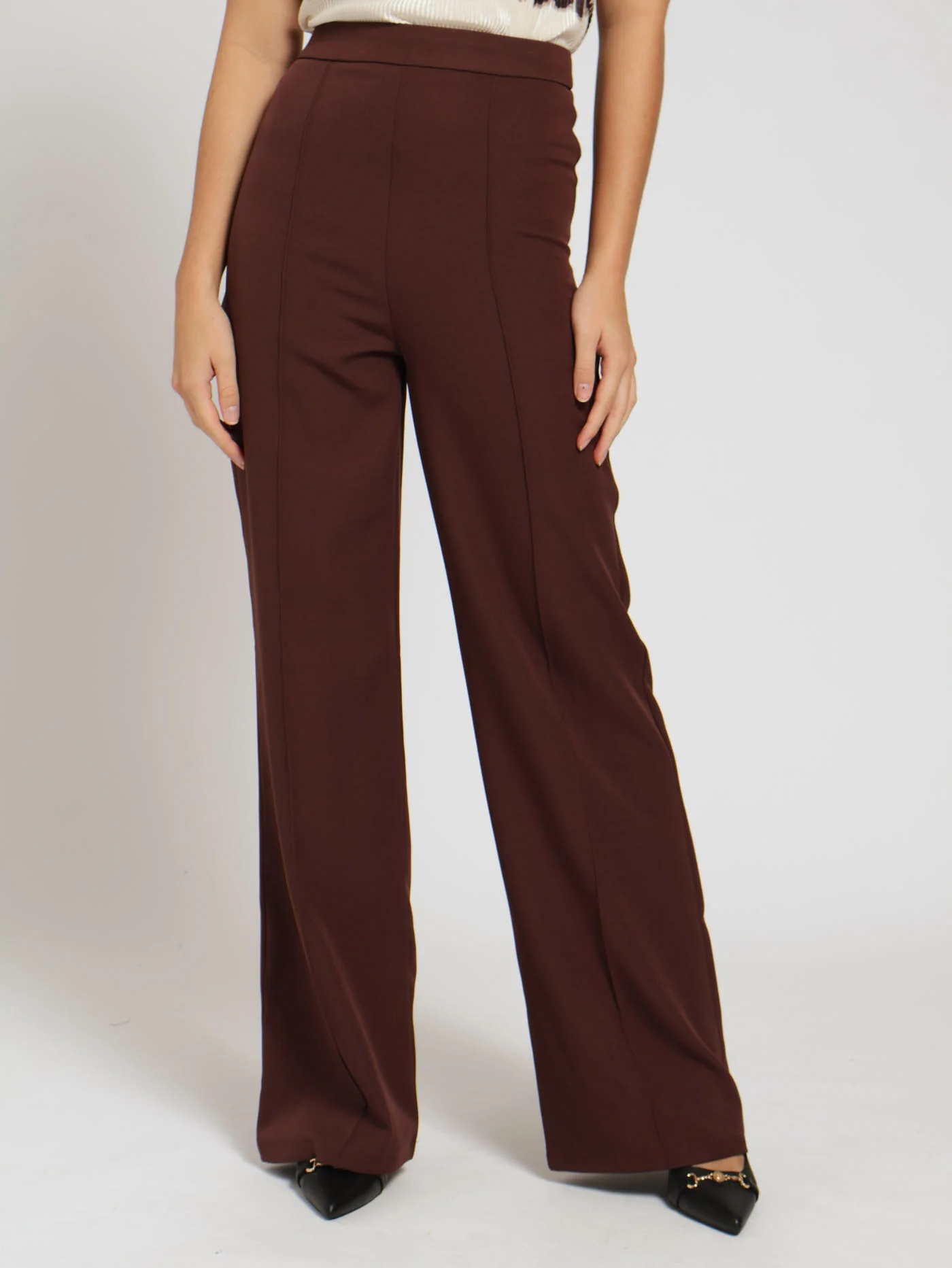 Fit & Flare Pleat Detail Pants - Brown