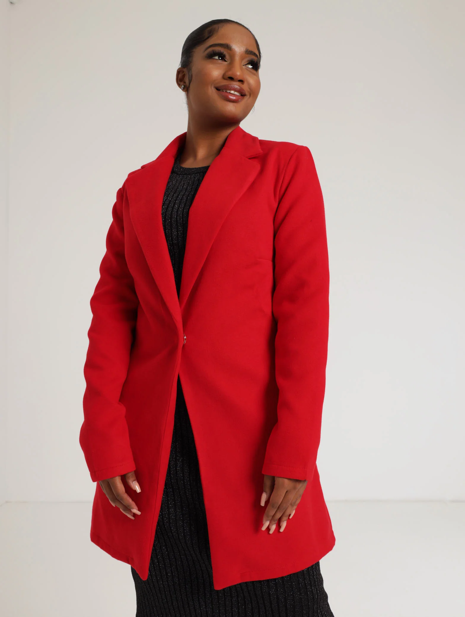 Fitted Melton Jacket With Fancy Button - Red