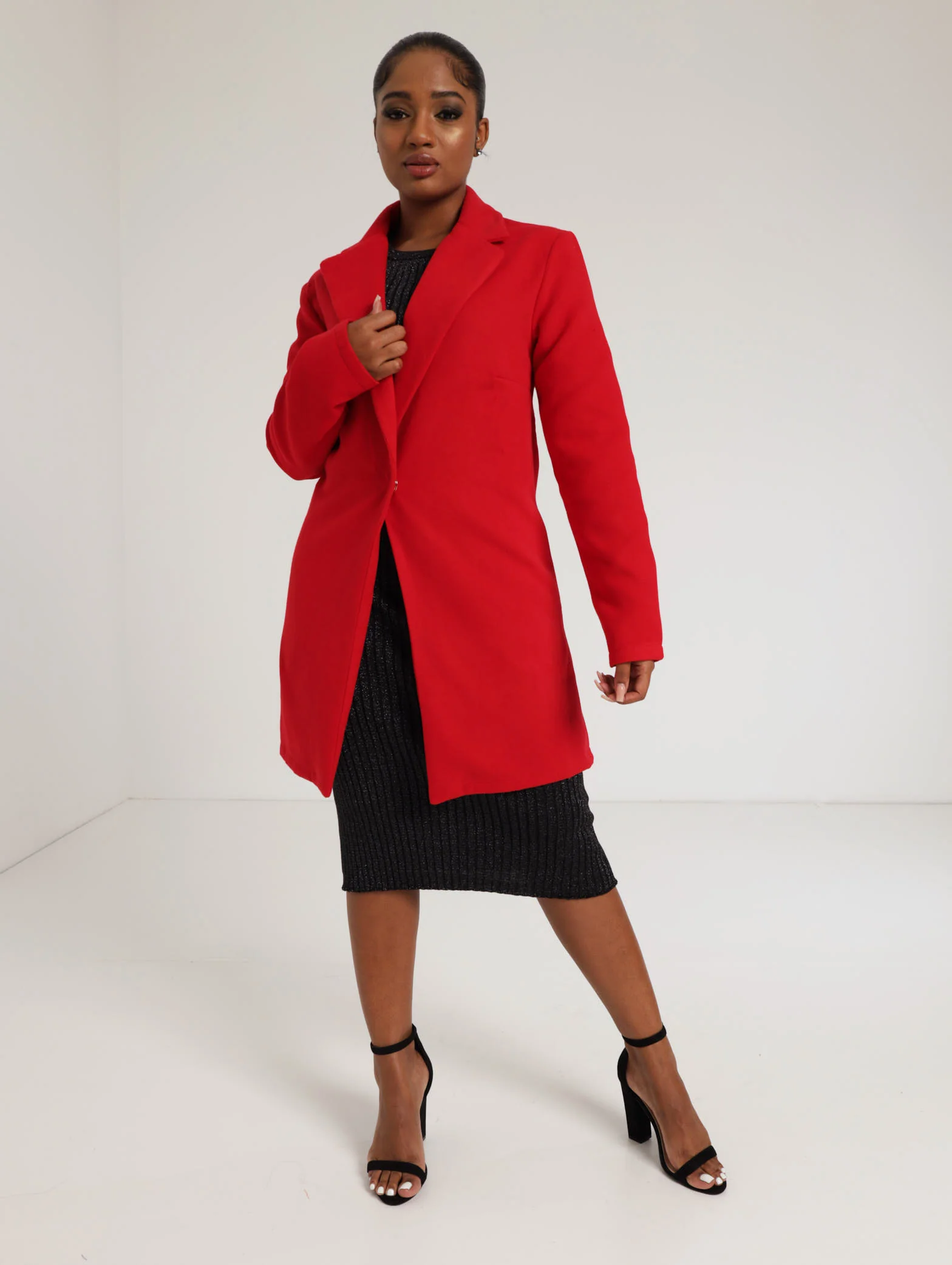 Fitted Melton Jacket With Fancy Button - Red - Image 2
