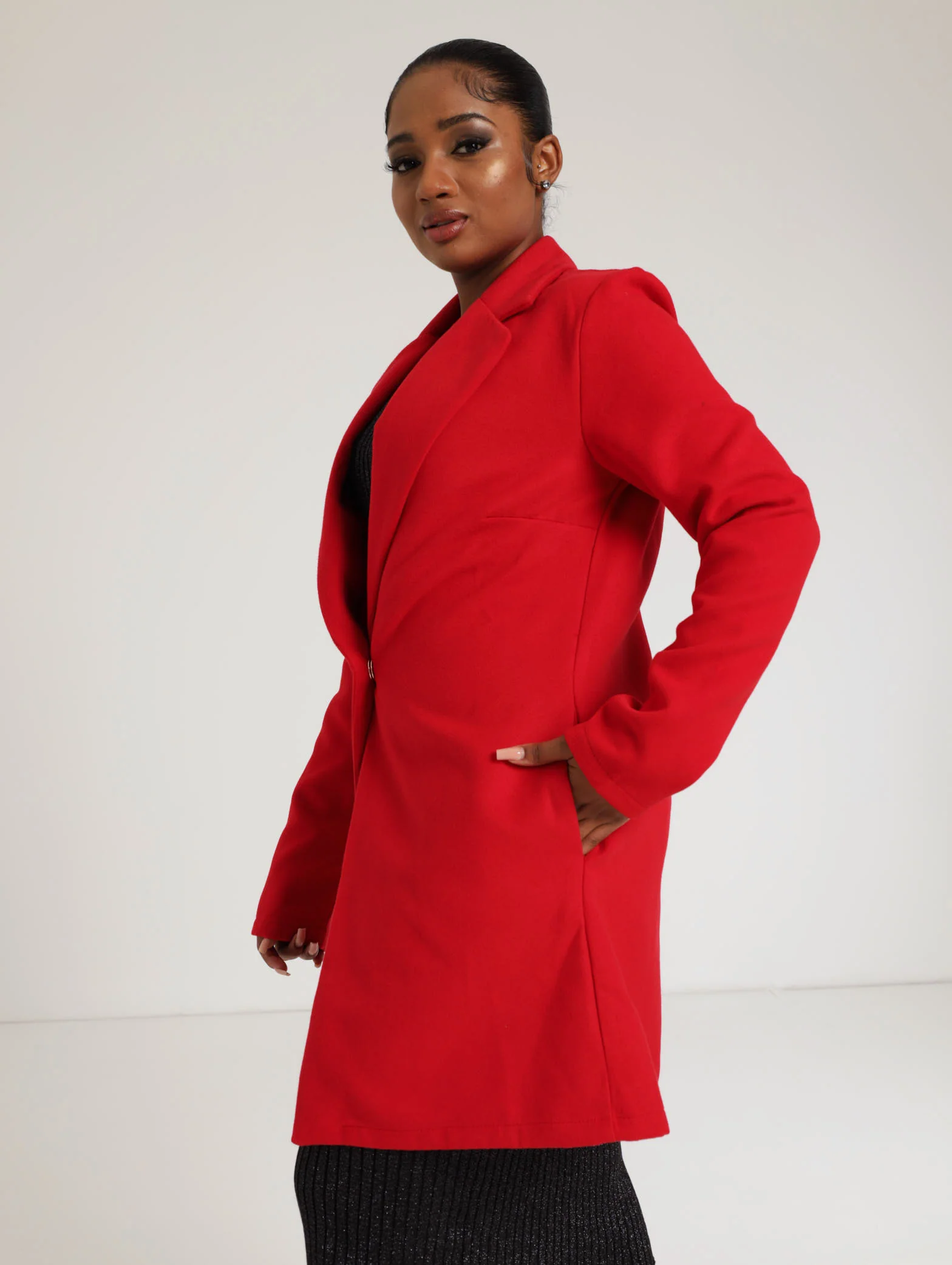 Fitted Melton Jacket With Fancy Button - Red - Image 3