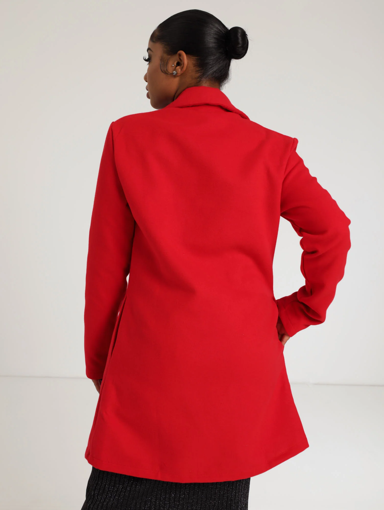 Fitted Melton Jacket With Fancy Button - Red - Image 4